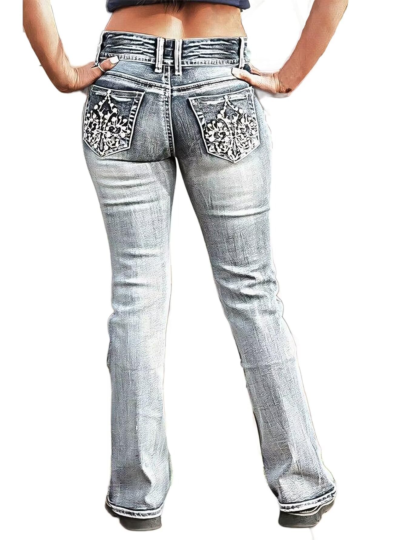 Foto 3 pulgar | Jeans Flamingals Bootcut Para Mujer, Pierna Recta, Lavado Medio, Talla L - Venta Internacional.