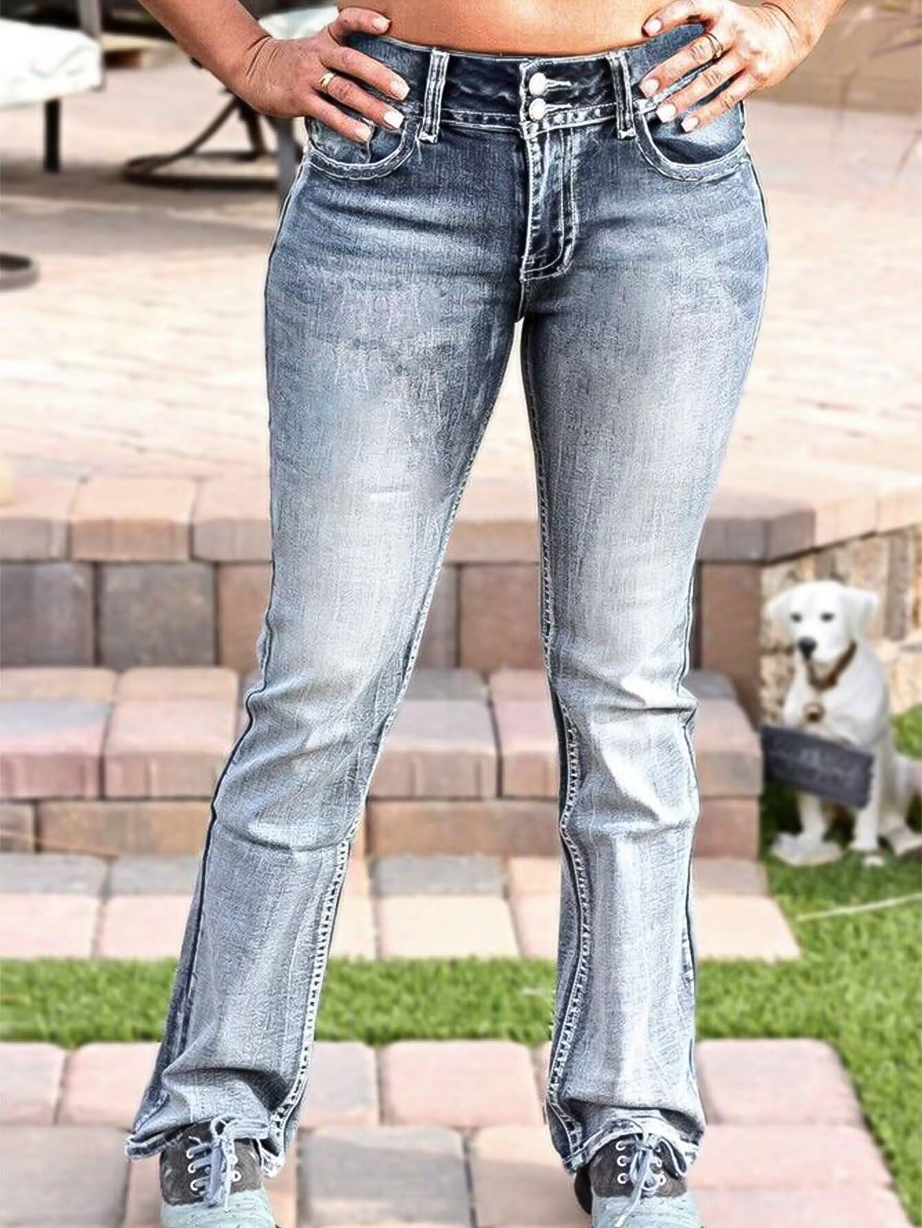 Foto 5 pulgar | Jeans Flamingals Bootcut Para Mujer, Pierna Recta, Lavado Medio, Talla L - Venta Internacional.
