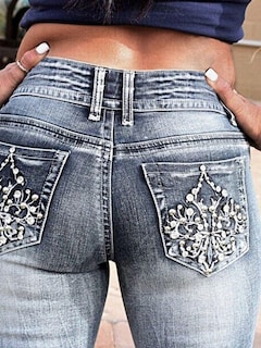Foto 6 | Jeans Flamingals Bootcut Para Mujer, Pierna Recta, Lavado Medio, Talla L - Venta Internacional.