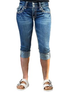 Foto 2 | Vaqueros Flamingals Para Levantar Glúteos Para Mujer Delgada, Azul Oscuro, L - Venta Internacional.