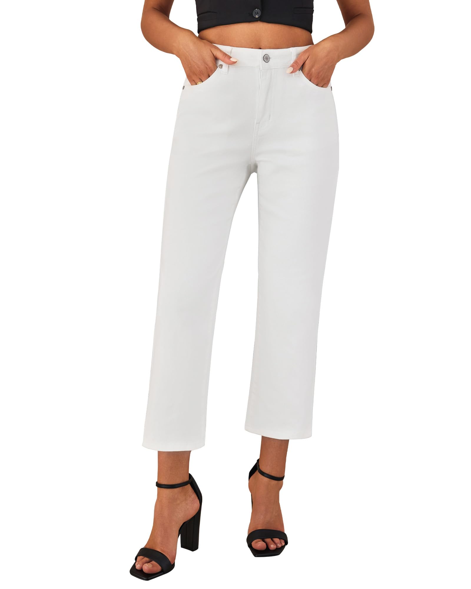 Foto 1 | Vaqueros Grapent Para Mujer, Pierna Recta, Cintura Alta, Color Crema, Color Blanco - Venta Internacional.