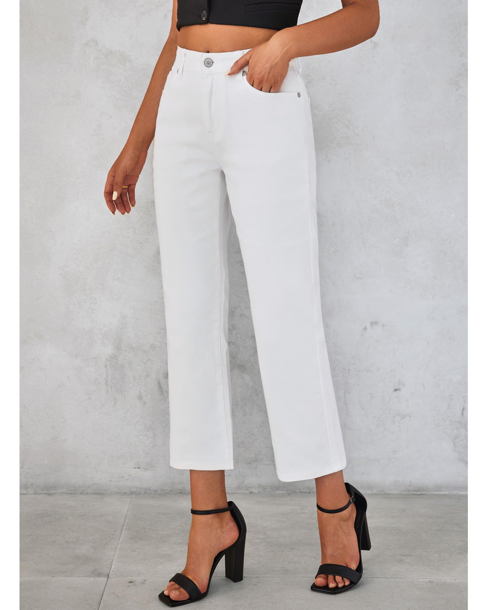 Foto 3 | Vaqueros Grapent Para Mujer, Pierna Recta, Cintura Alta, Color Crema, Color Blanco - Venta Internacional.