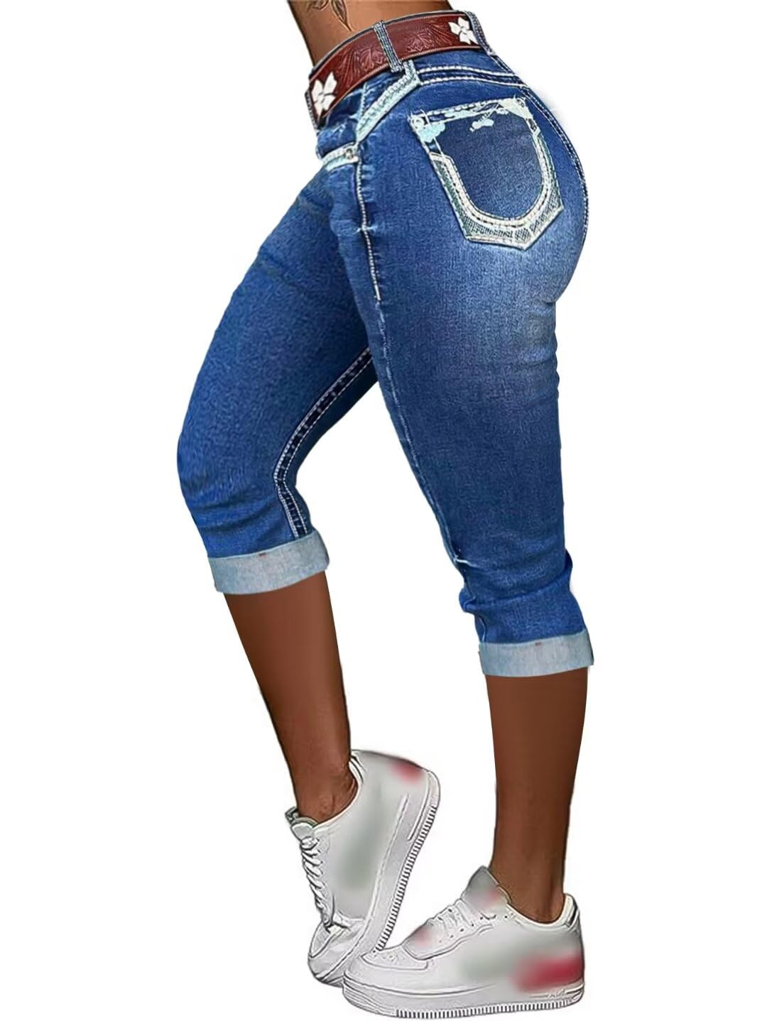 Bermudas Capri Jeans Flamingals, Elásticas, Color Azul Marino, Talla S - Venta Internacional.