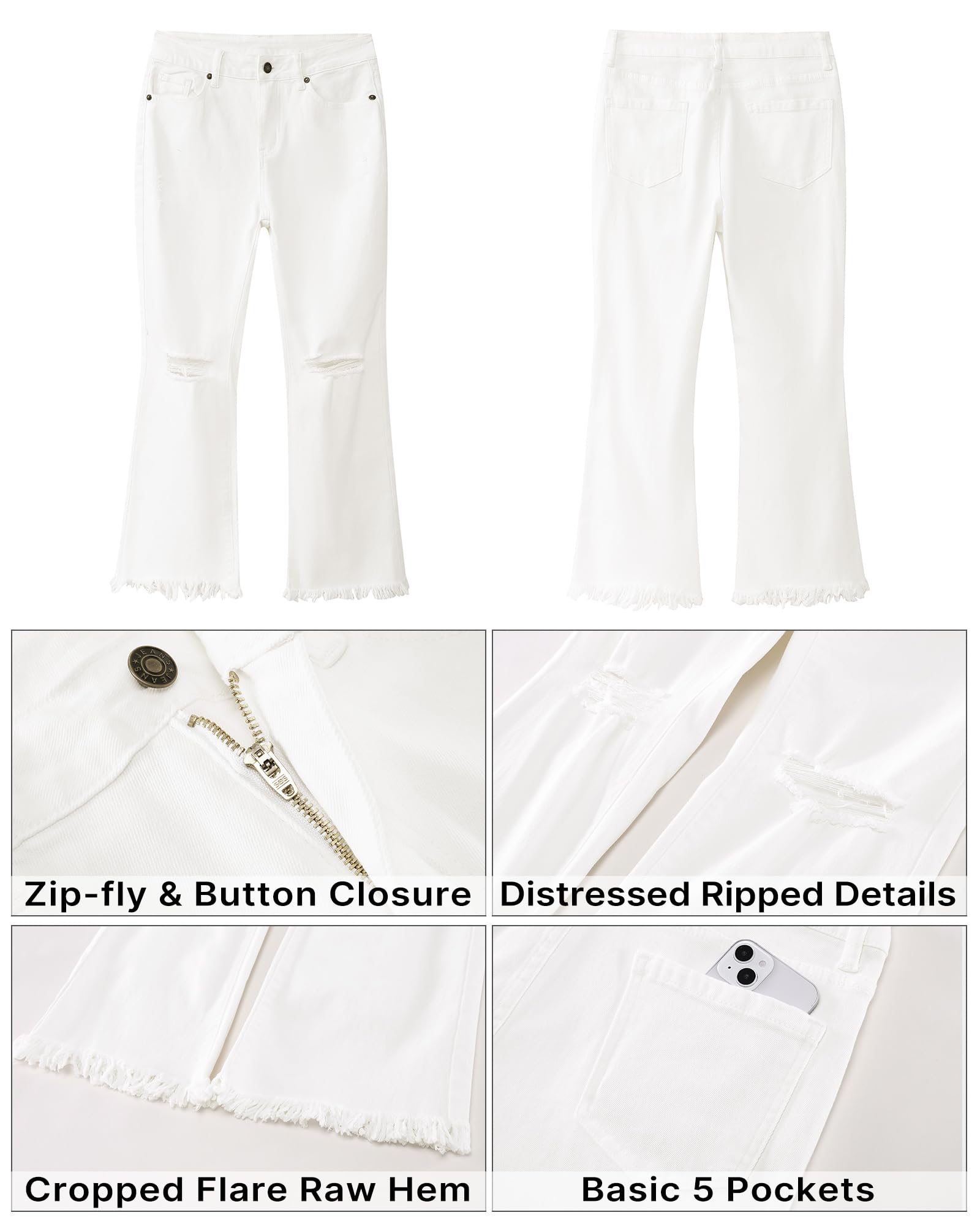 Foto 6 | Vaqueros Cortos Grapent Trendy De Pierna Ancha, Vaqueros Rasgados, Color Marfil 8/10 - Venta Internacional.
