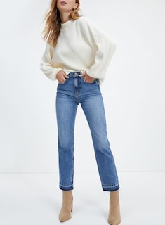 Foto 5 | Vaqueros Elegantes Con Dobladillo Desgastado Para Mujer, Pierna Recta, Azul - Venta Internacional.