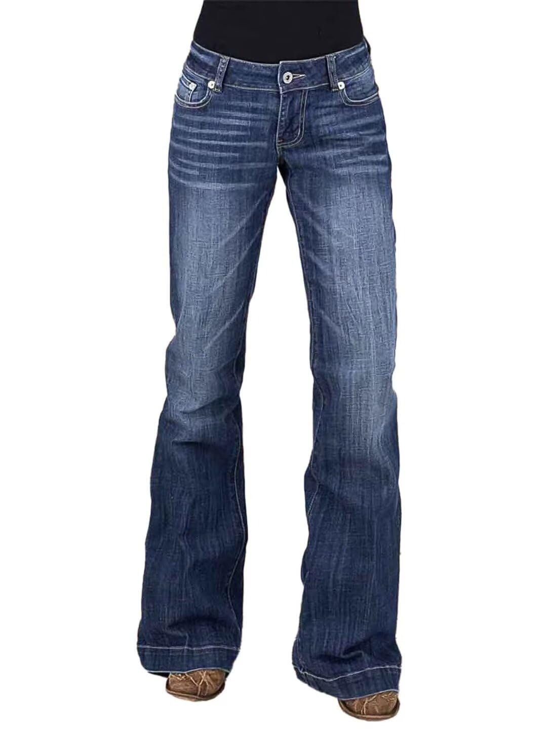 Foto 2 pulgar | Pantalones Vaqueros Con Corte Acampanado A Media Cintura, Vaqueros Elásticos, Azul Marino, Xl - Venta Internacional.