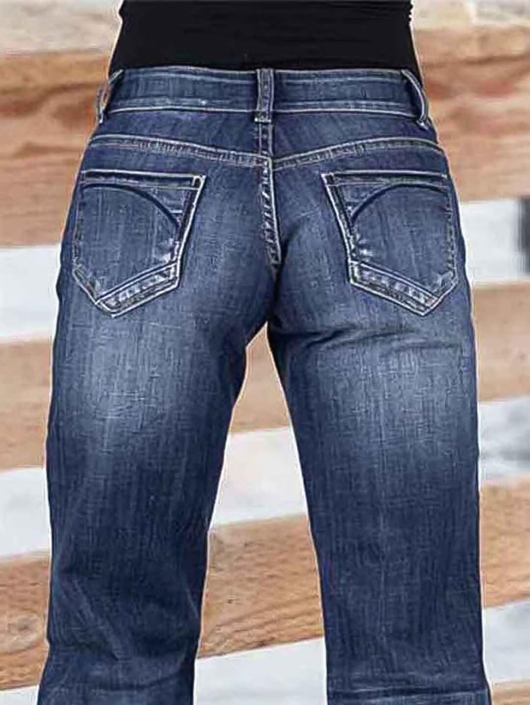 Foto 5 pulgar | Pantalones Vaqueros Con Corte Acampanado A Media Cintura, Vaqueros Elásticos, Azul Marino, Xl - Venta Internacional.