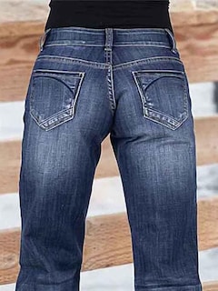 Foto 4 | Pantalones Vaqueros Con Corte Acampanado A Media Cintura, Vaqueros Elásticos, Azul Marino, Xl - Venta Internacional.