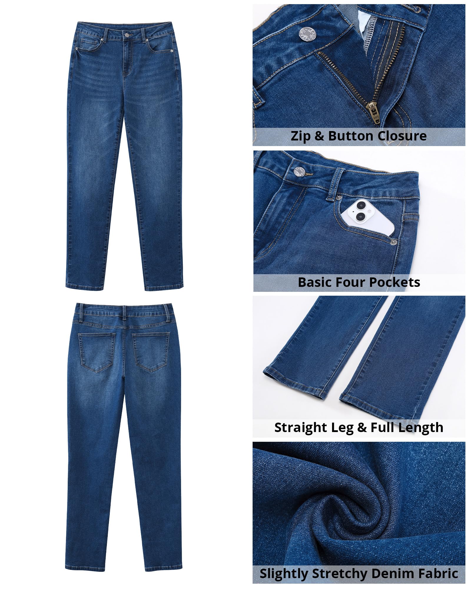 Foto 6 | Vaqueros Grapent De Pierna Recta, Cintura Alta, Elásticos, Para Mujer, Azules - Venta Internacional.