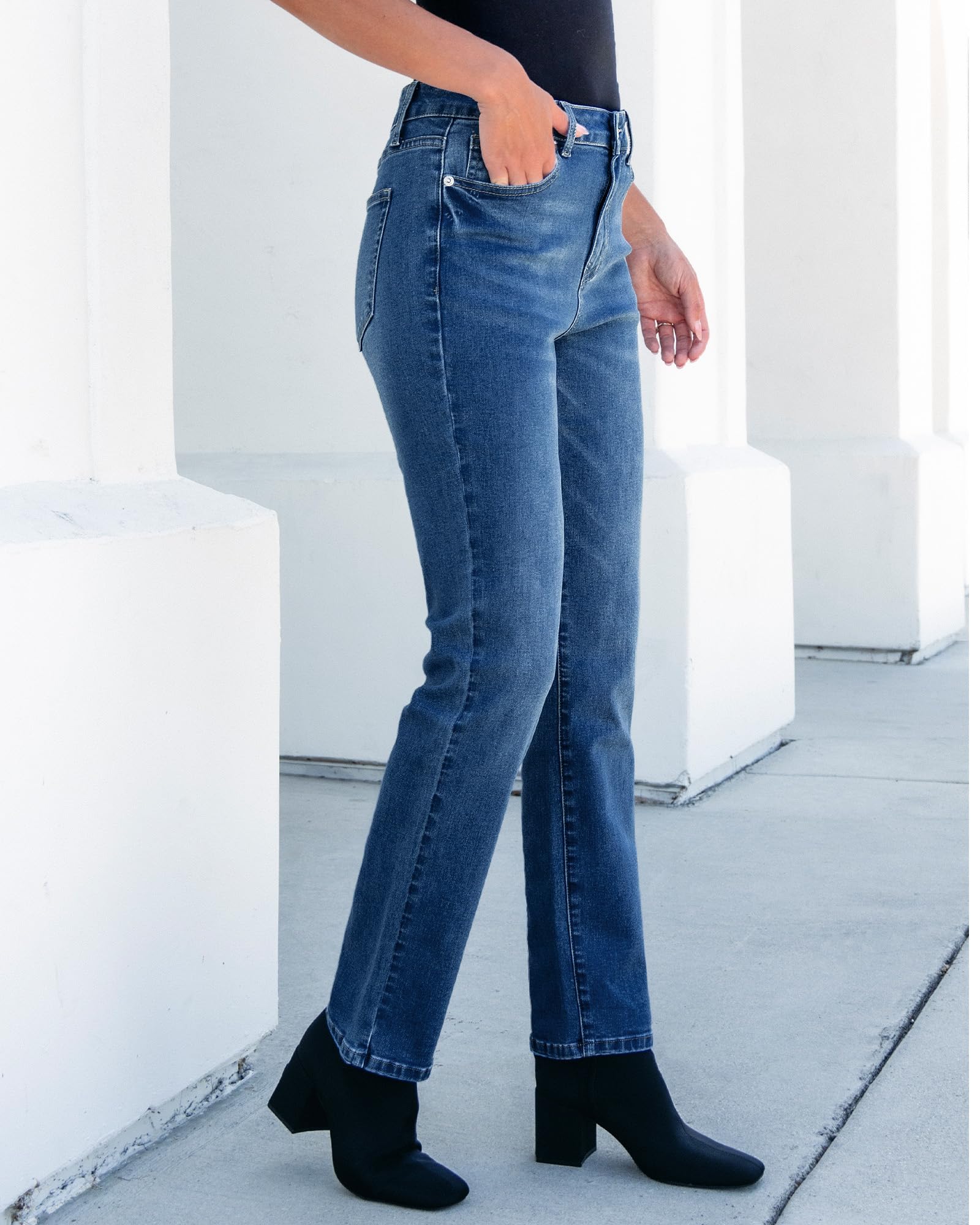 Foto 7 | Vaqueros Grapent De Pierna Recta, Cintura Alta, Elásticos, Para Mujer, Azules - Venta Internacional.