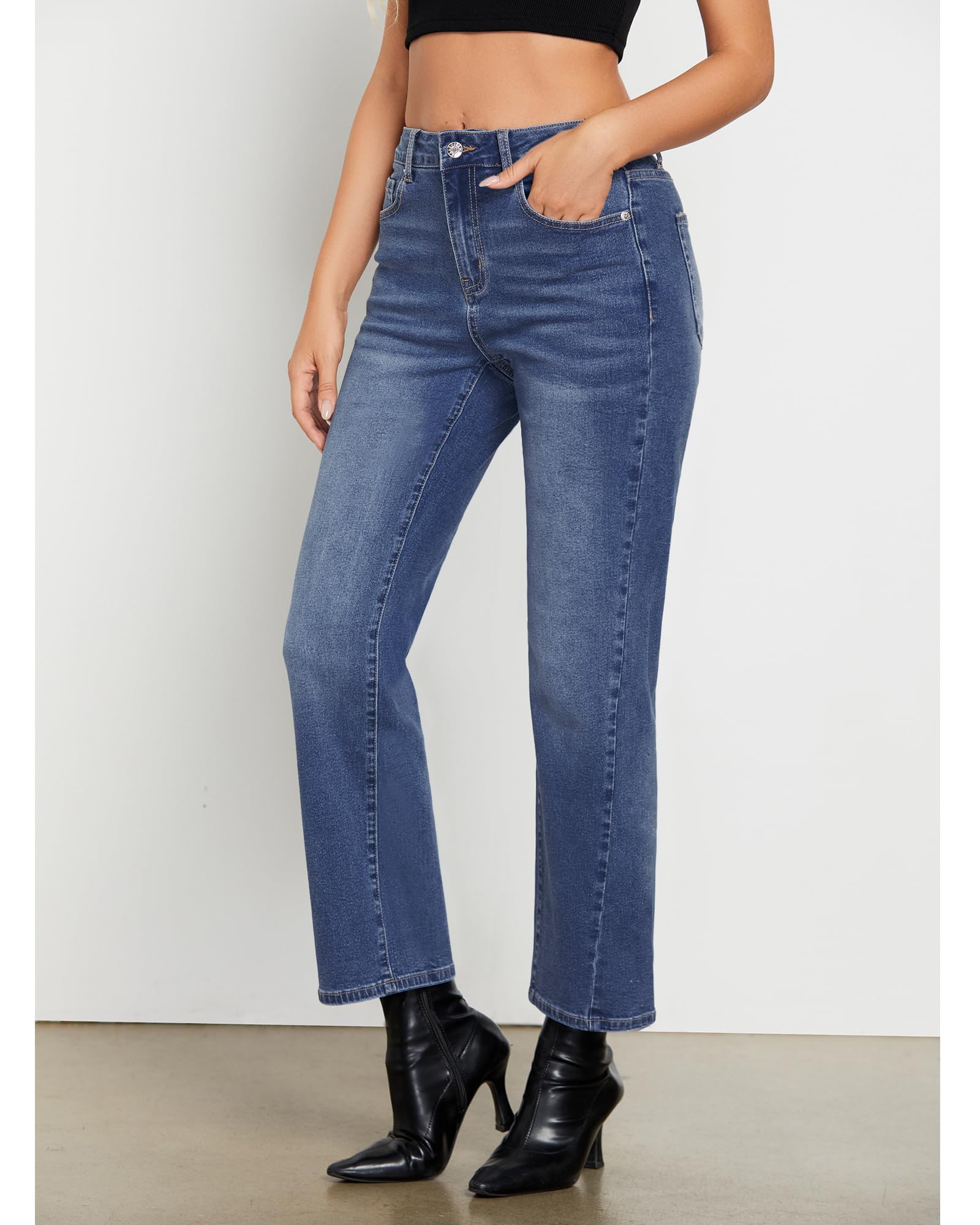 Foto 4 pulgar | Pantalones Vaqueros Grapent Teacher Para Mujer, Cintura Alta, Azul Clásico - Venta Internacional.