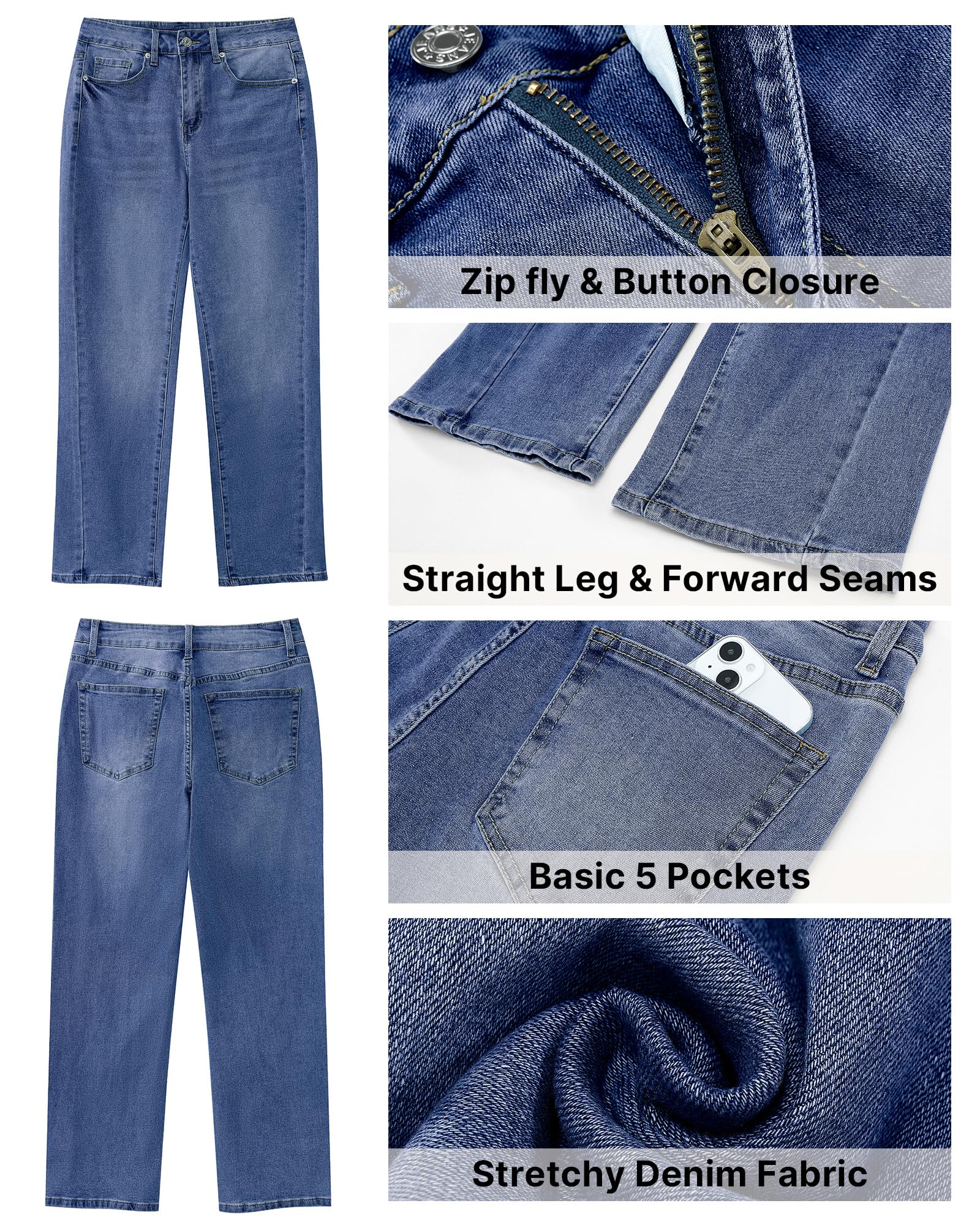 Foto 7 pulgar | Pantalones Vaqueros Grapent Teacher Para Mujer, Cintura Alta, Azul Clásico - Venta Internacional.