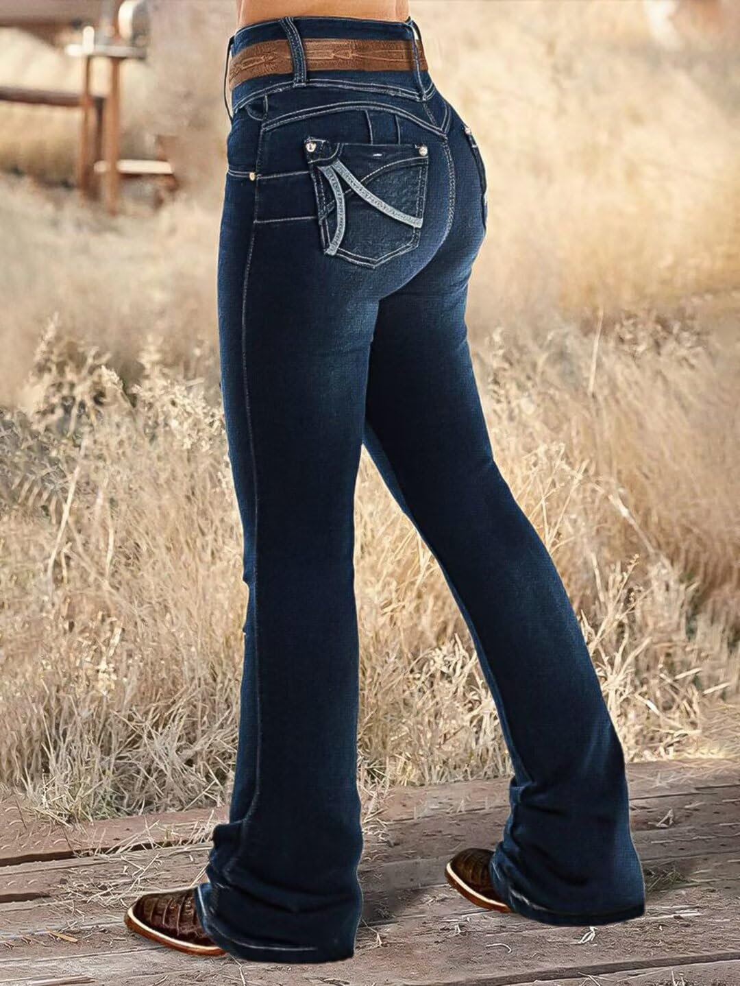 Foto 3 pulgar | Jeans Flamingals Con Corte De Bota De Cintura Alta Para Mujer, Color Azul Medianoche - Venta Internacional.