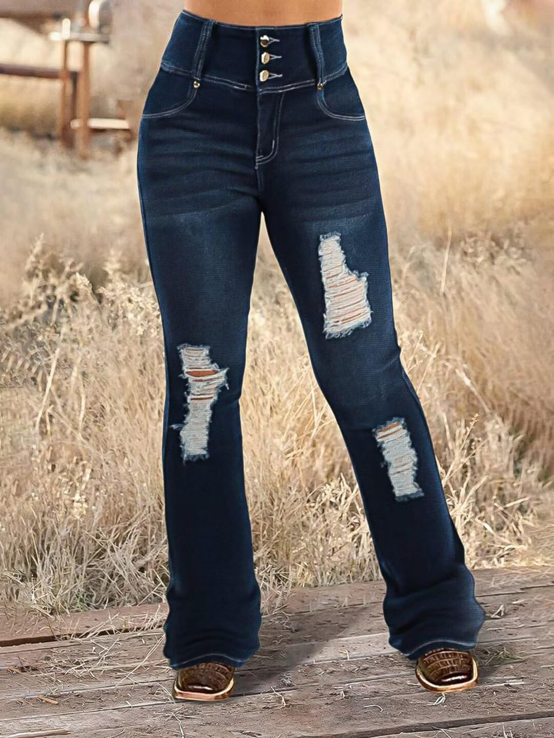 Foto 4 pulgar | Jeans Flamingals Con Corte De Bota De Cintura Alta Para Mujer, Color Azul Medianoche - Venta Internacional.