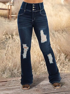 Foto 3 | Jeans Flamingals Con Corte De Bota De Cintura Alta Para Mujer, Color Azul Medianoche - Venta Internacional.