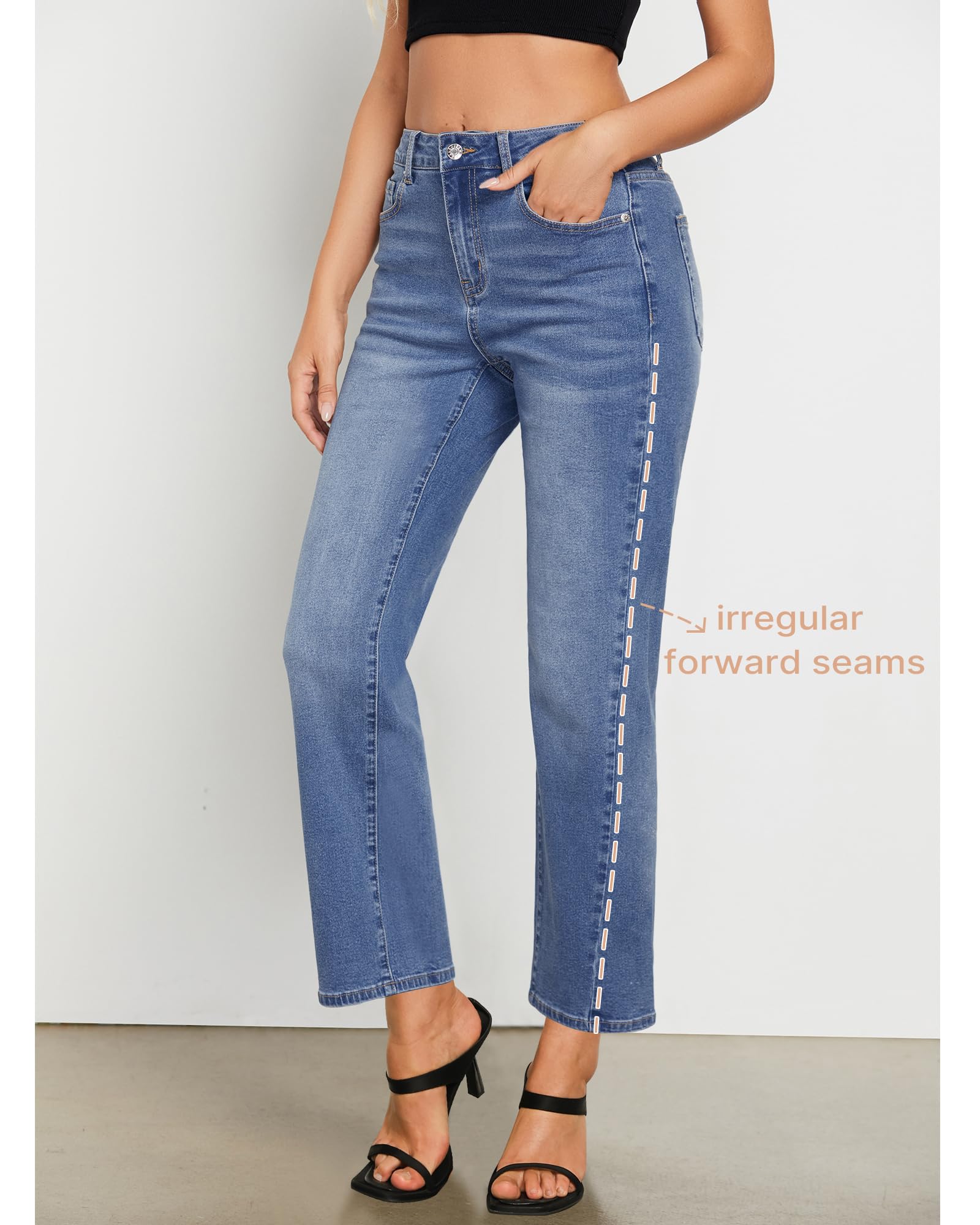 Foto 3 | Vaqueros Grapent Para Mujer, Cintura Alta, Pierna Recta, Color Azul Medio - Venta Internacional.
