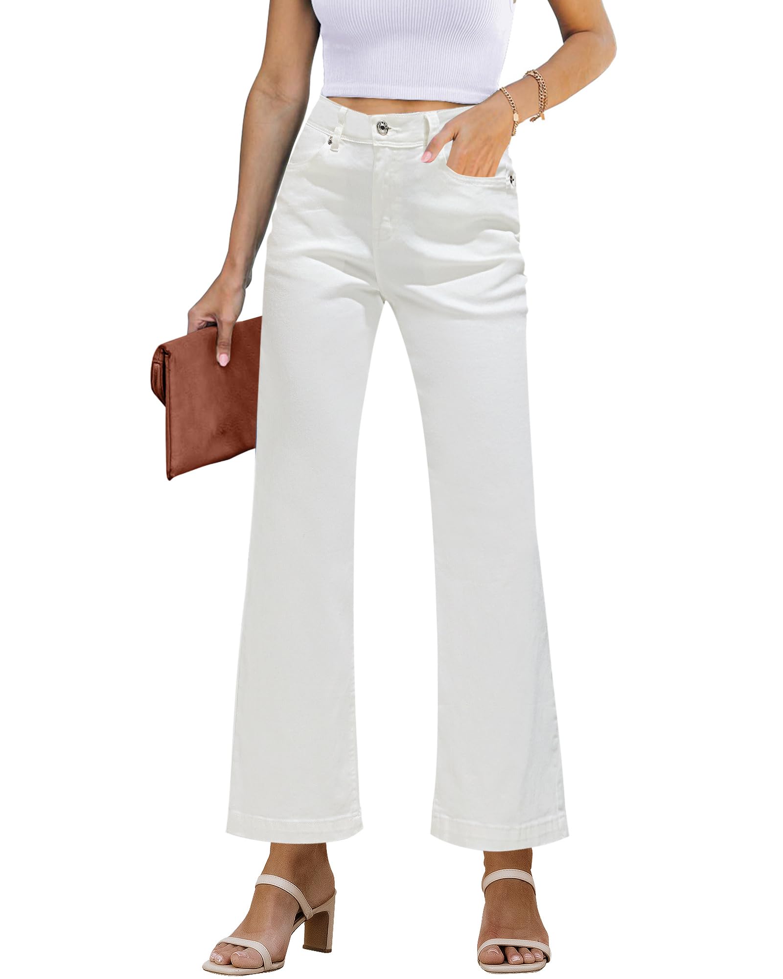 Foto 1 | Vaqueros Grapent Blancos De Cintura Alta Y Pierna Ancha Para Mujer, Talla L - Venta Internacional.