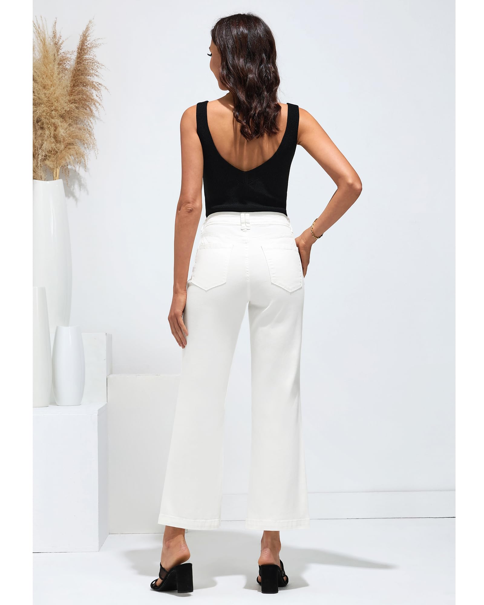 Foto 3 pulgar | Vaqueros Grapent Blancos De Cintura Alta Y Pierna Ancha Para Mujer, Talla L - Venta Internacional.