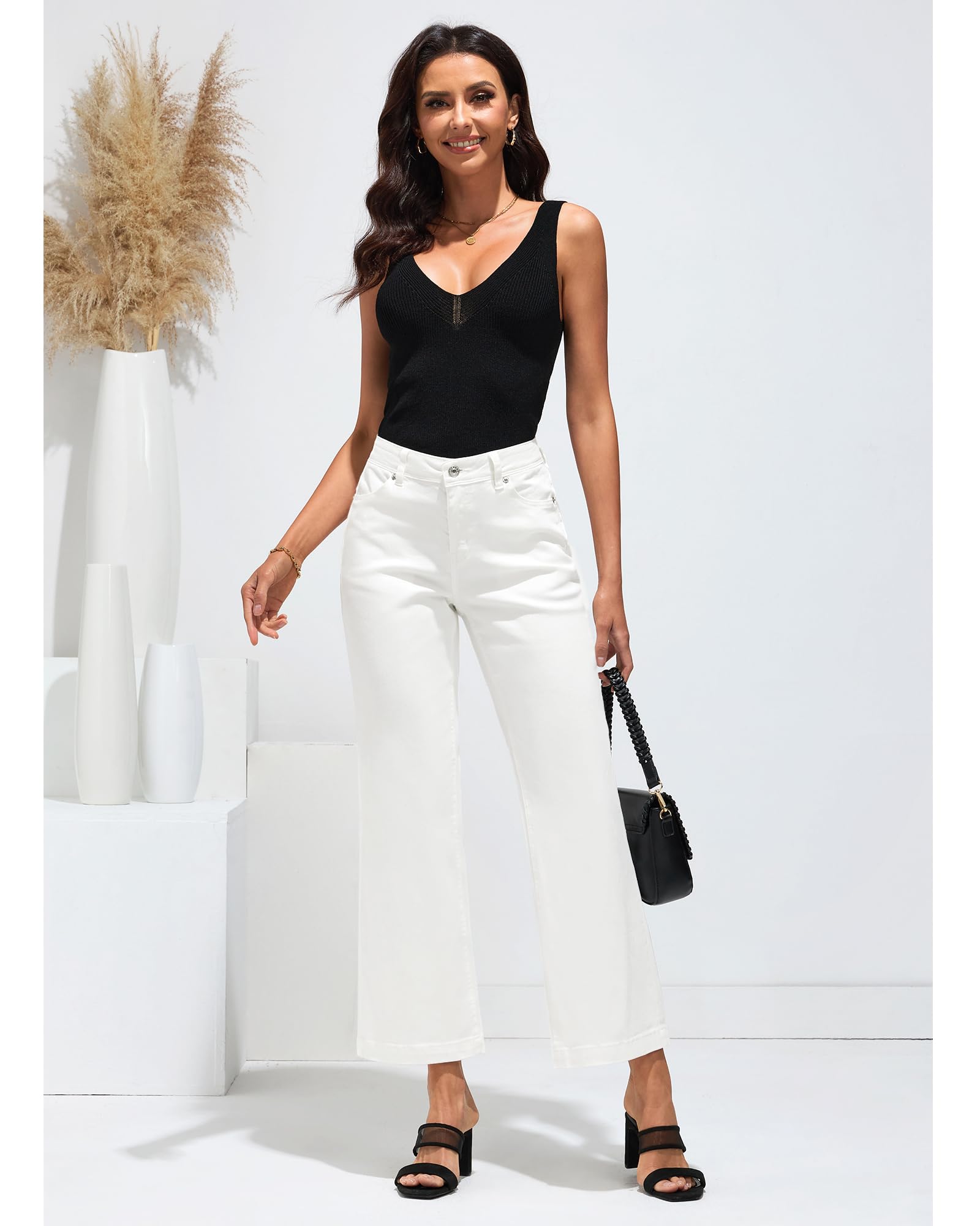 Foto 3 | Vaqueros Grapent Blancos De Cintura Alta Y Pierna Ancha Para Mujer, Talla L - Venta Internacional.