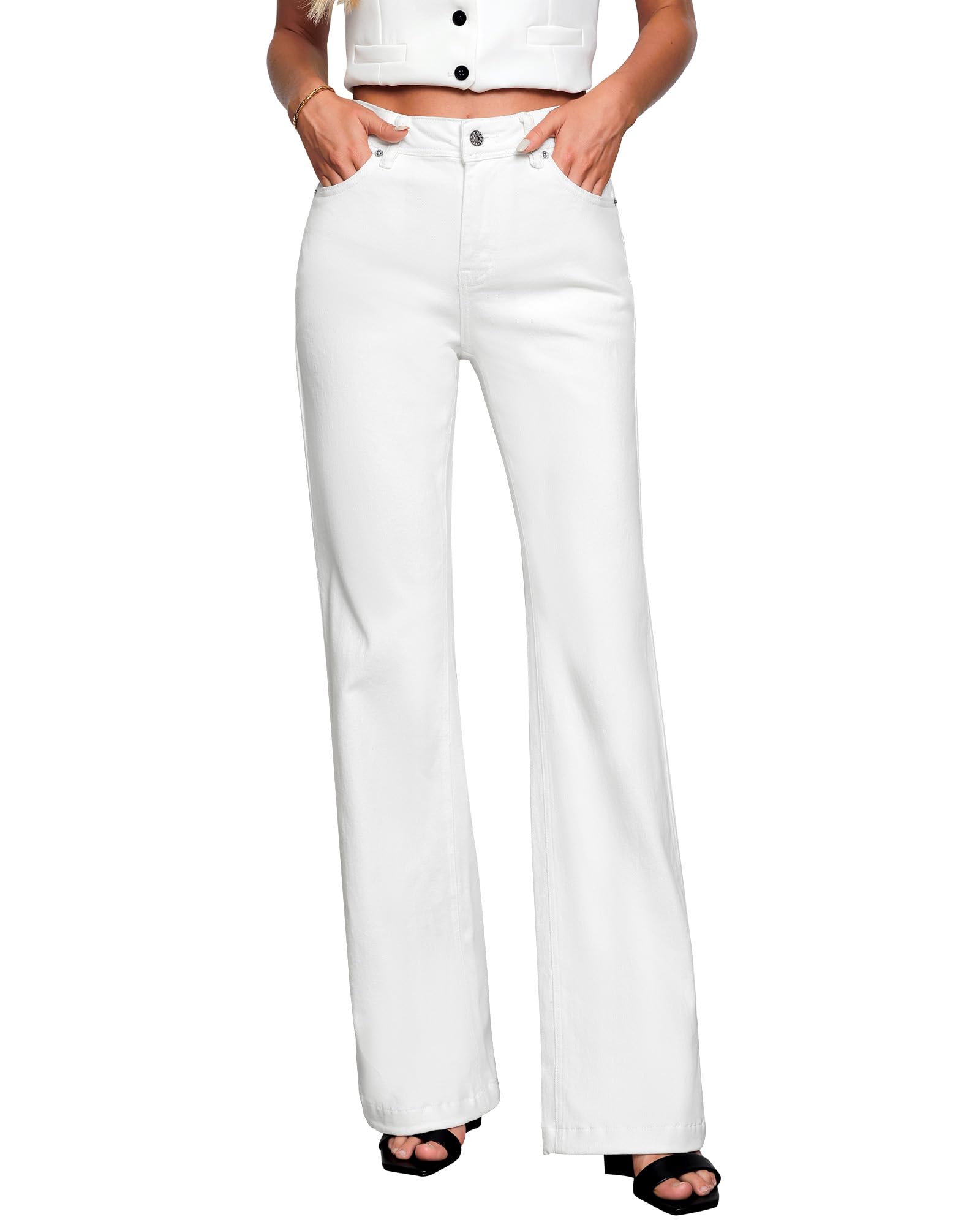Foto 1 | Vaqueros Grapent De Talle Alto Y Pernera Ancha, Color Blanco Crema, Talla 12-14 - Venta Internacional.