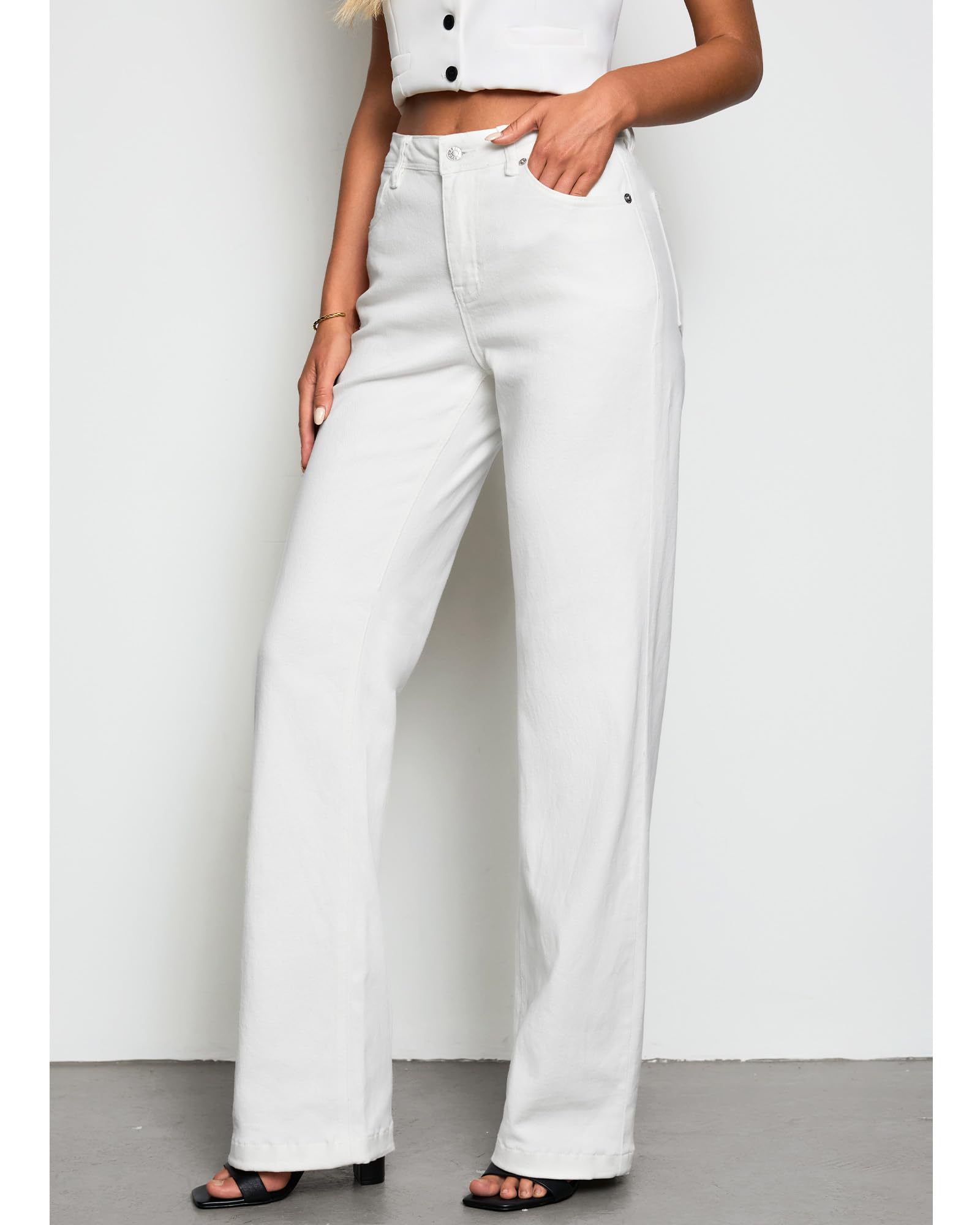 Foto 3 | Vaqueros Grapent De Talle Alto Y Pernera Ancha, Color Blanco Crema, Talla 12-14 - Venta Internacional.