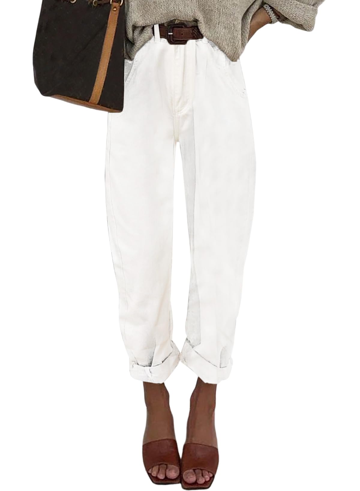Foto 2 pulgar | Vaqueros Cargo Evaless Para Mujer, Holgados, Talle Alto, Blancos, Talla 16 - Venta Internacional.