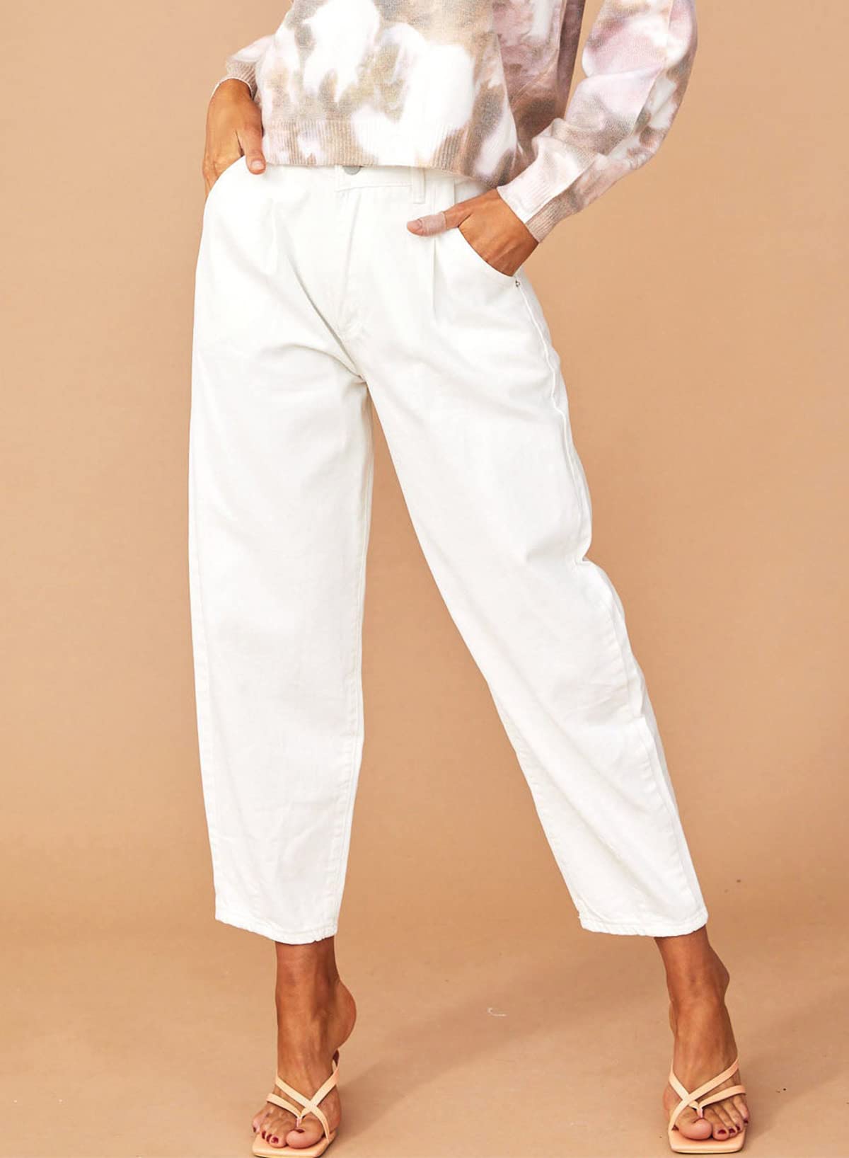 Foto 5 pulgar | Vaqueros Cargo Evaless Para Mujer, Holgados, Talle Alto, Blancos, Talla 16 - Venta Internacional.