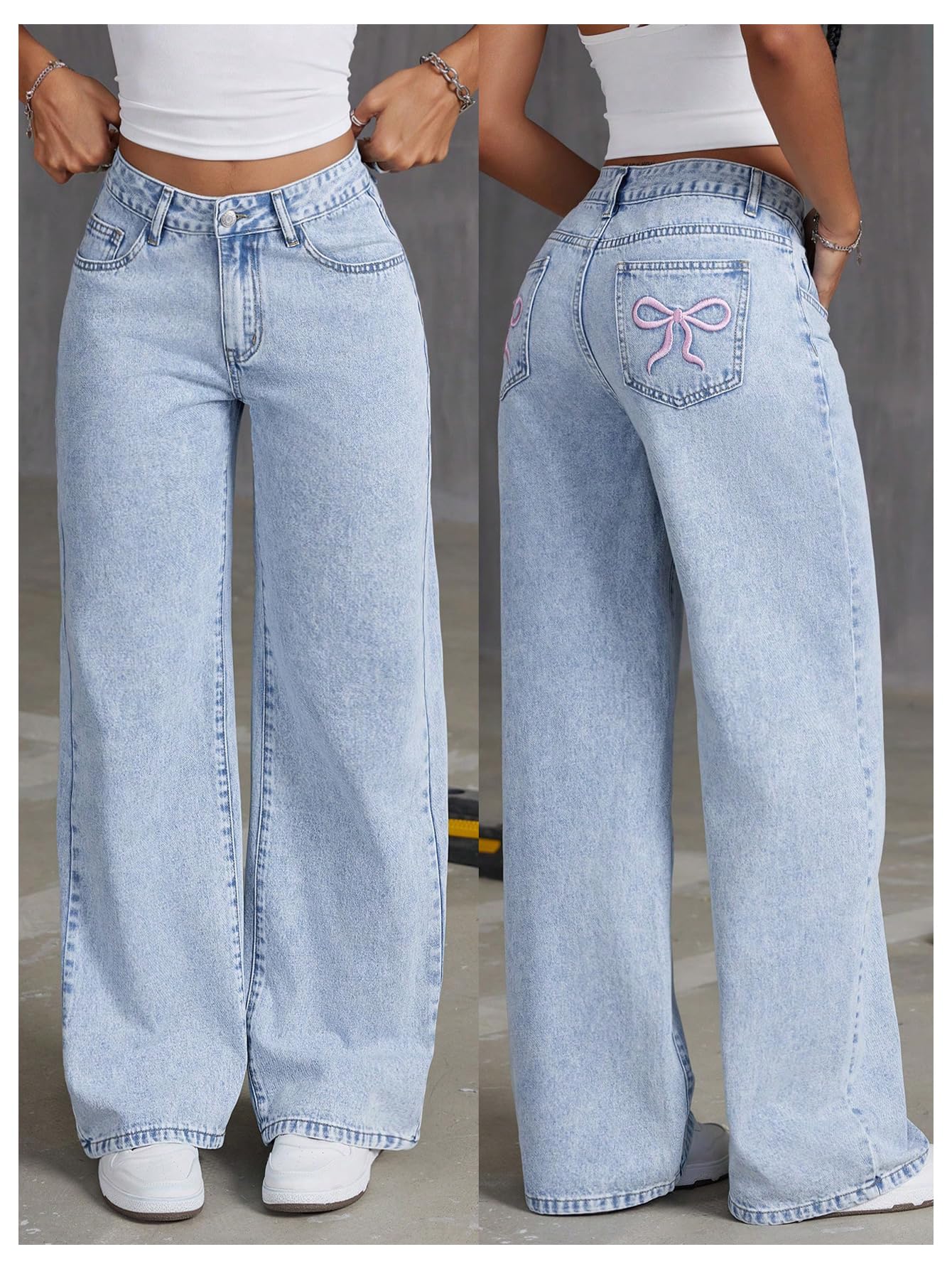 Foto 4 pulgar | Jeans Floerns Y2k De Pierna Recta Boyfriend Light Wash Para Mujer - Venta Internacional.