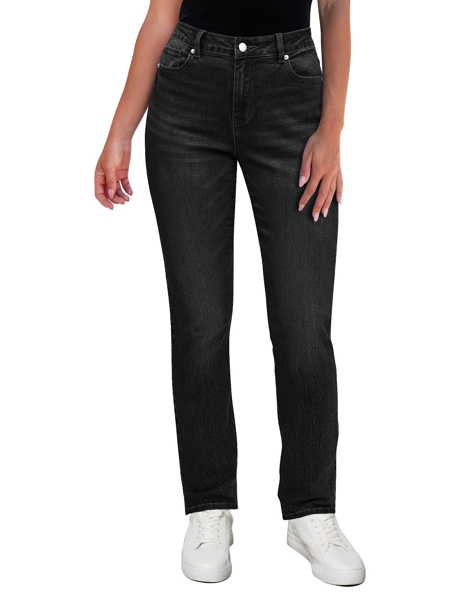 Foto 2 pulgar | Vaqueros Grapent Para Mujer, Talle Alto, Pierna Recta, Talla M/8-10, Color Negro - Venta Internacional.