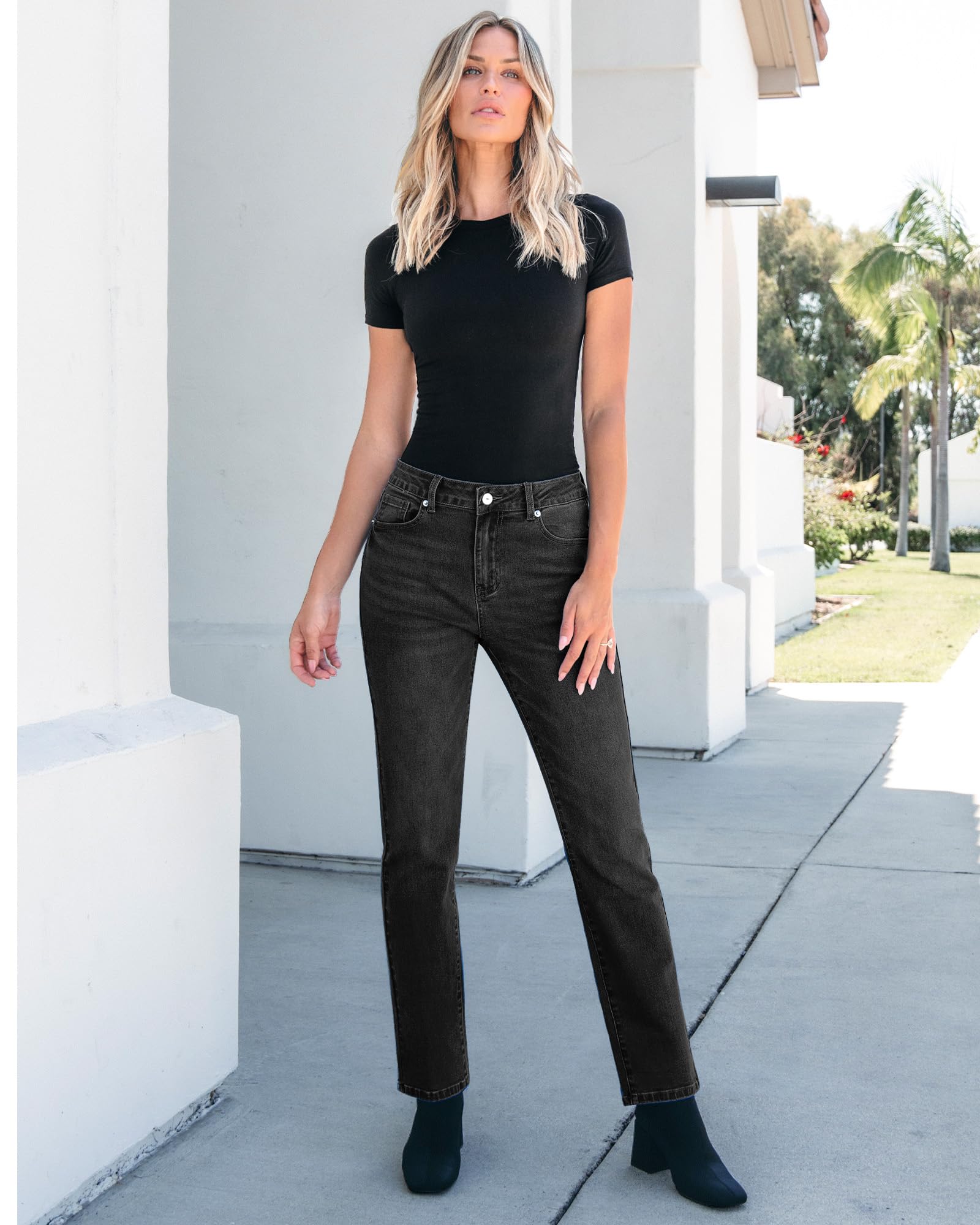 Foto 2 | Vaqueros Grapent Para Mujer, Talle Alto, Pierna Recta, Talla M/8-10, Color Negro - Venta Internacional.