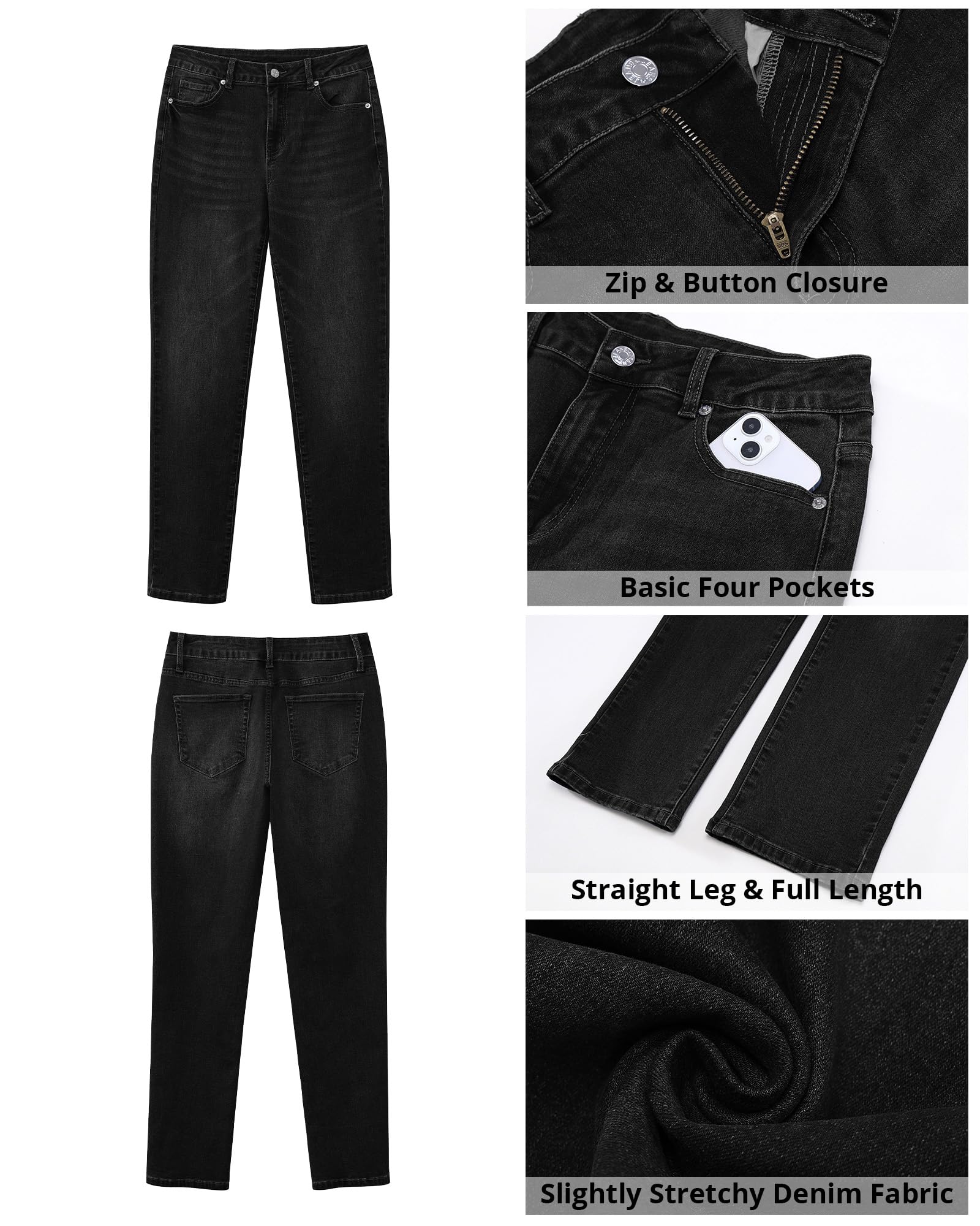 Foto 6 | Vaqueros Grapent Para Mujer, Talle Alto, Pierna Recta, Talla M/8-10, Color Negro - Venta Internacional.