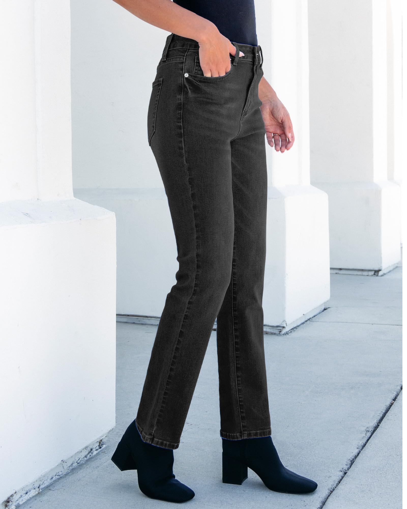 Foto 8 pulgar | Vaqueros Grapent Para Mujer, Talle Alto, Pierna Recta, Talla M/8-10, Color Negro - Venta Internacional.
