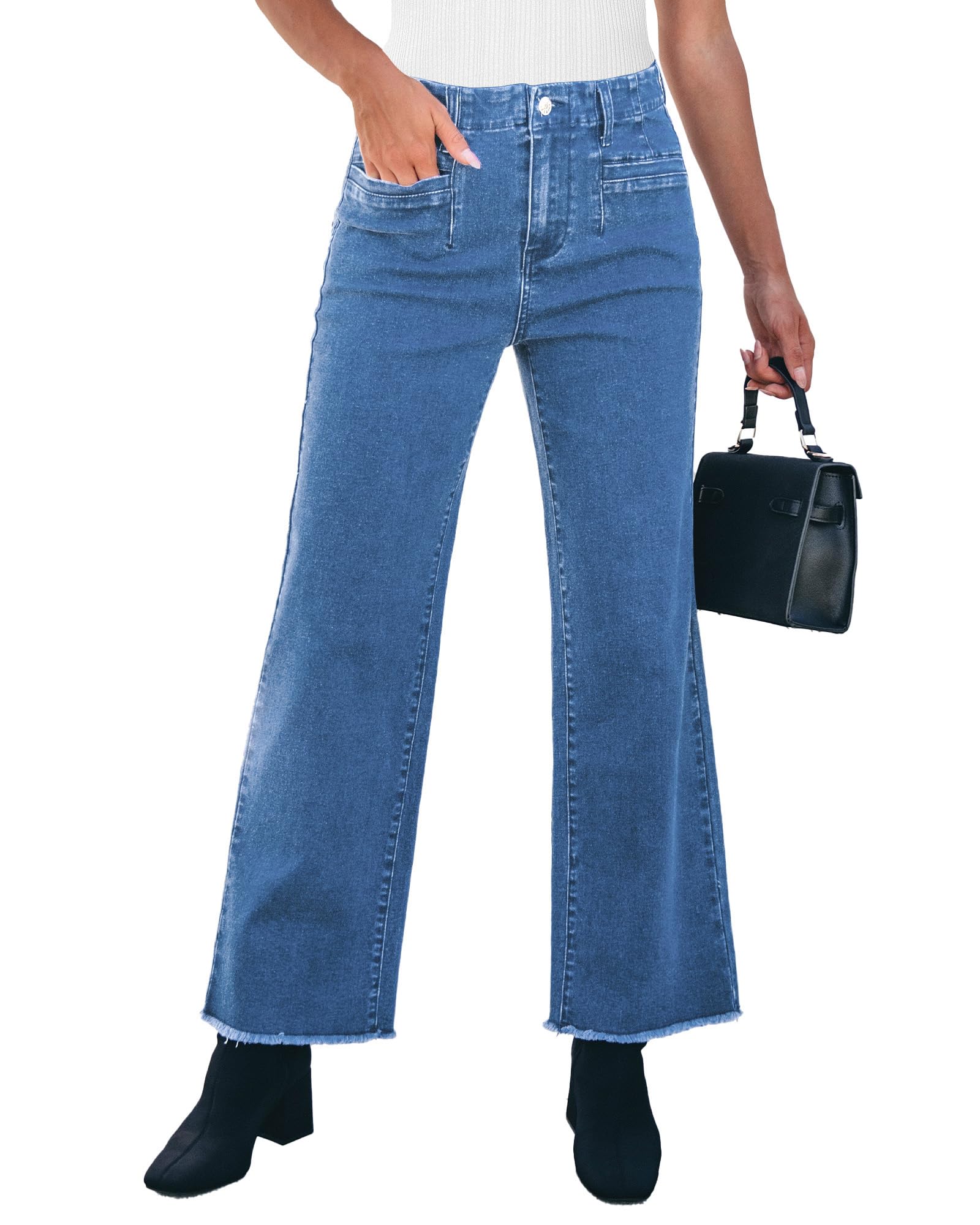 Foto 1 | Vaqueros Grapent Para Mujer, Cintura Alta, Pierna Ancha, Talla 14, Azul - Venta Internacional.