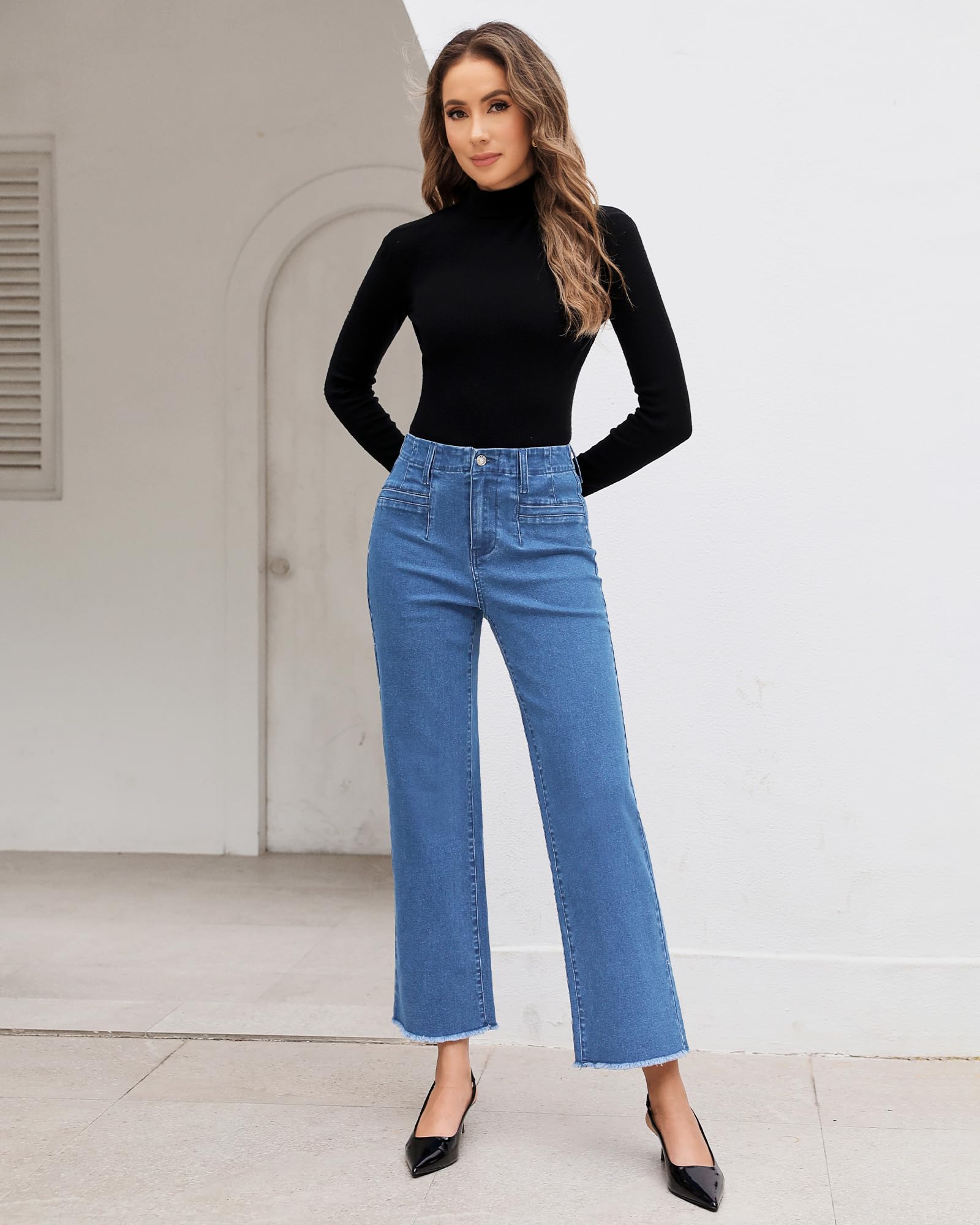 Foto 2 | Vaqueros Grapent Para Mujer, Cintura Alta, Pierna Ancha, Talla 14, Azul - Venta Internacional.