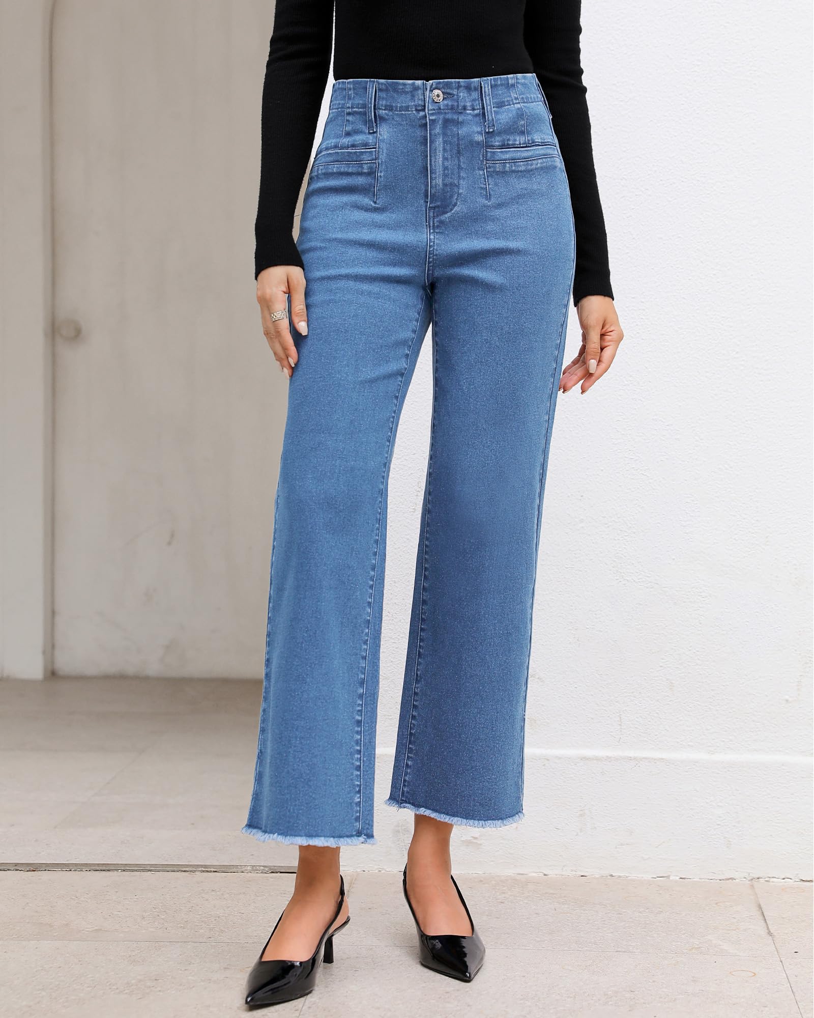 Foto 7 | Vaqueros Grapent Para Mujer, Cintura Alta, Pierna Ancha, Talla 14, Azul - Venta Internacional.