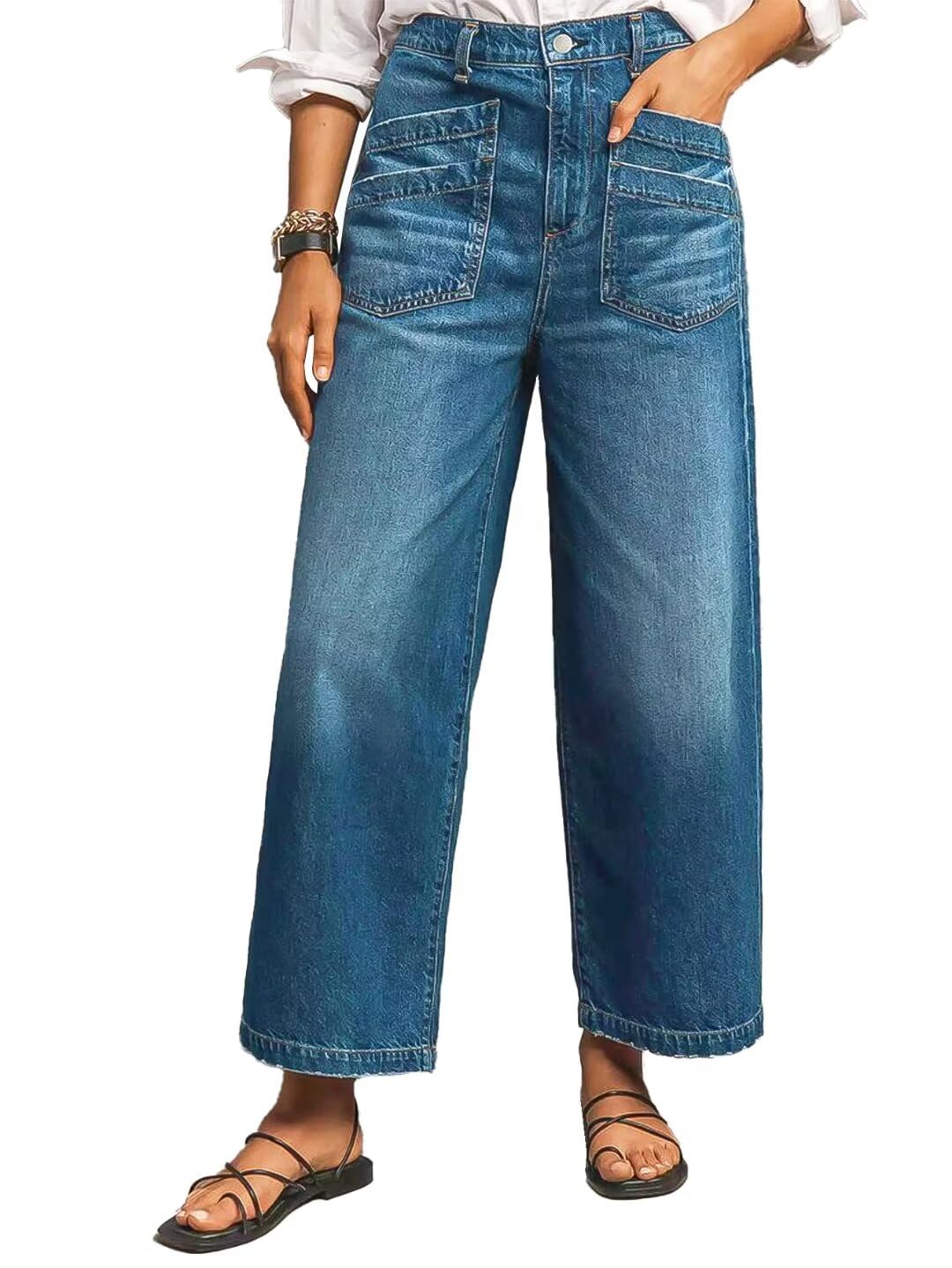 Foto 2 pulgar | Pantalones Vaqueros Holgados De Pierna Recta Con Forma De Flamencos, Talla Media, Azul, 2xl - Venta Internacional.