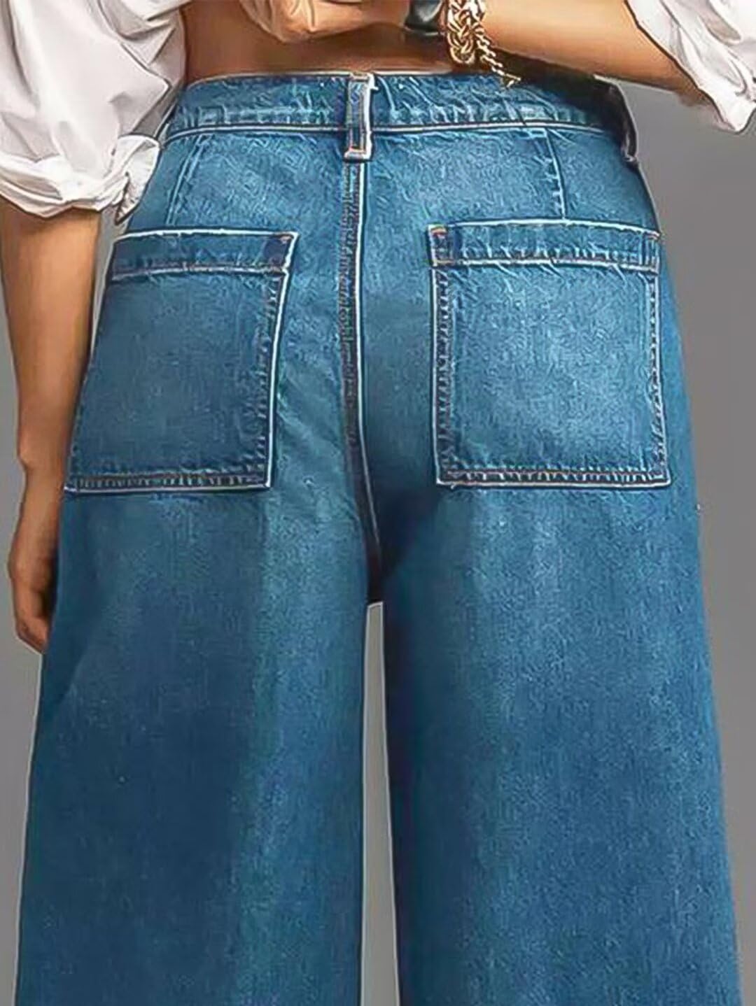 Foto 2 | Pantalones Vaqueros Holgados De Pierna Recta Con Forma De Flamencos, Talla Media, Azul, 2xl - Venta Internacional.