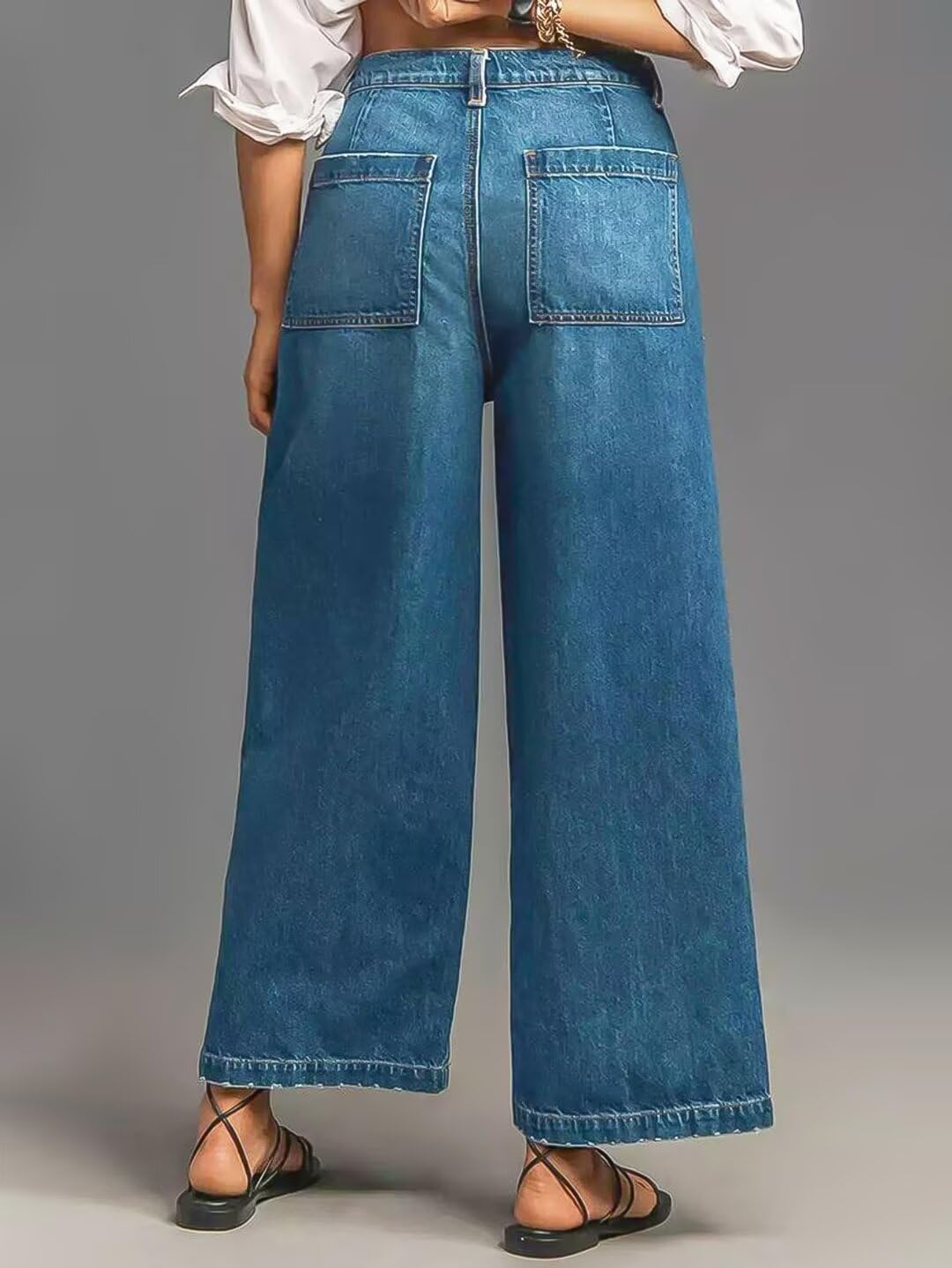 Foto 4 pulgar | Pantalones Vaqueros Holgados De Pierna Recta Con Forma De Flamencos, Talla Media, Azul, 2xl - Venta Internacional.