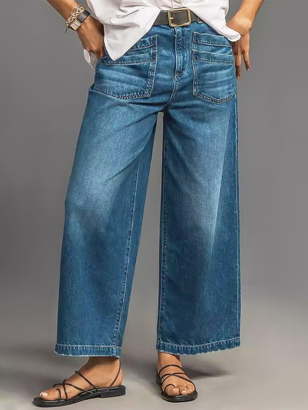 Foto 5 pulgar | Pantalones Vaqueros Holgados De Pierna Recta Con Forma De Flamencos, Talla Media, Azul, 2xl - Venta Internacional.