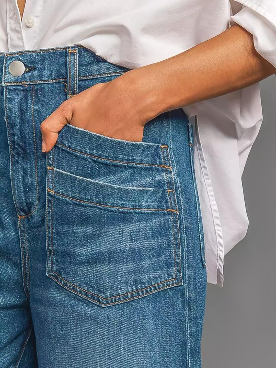 Foto 6 pulgar | Pantalones Vaqueros Holgados De Pierna Recta Con Forma De Flamencos, Talla Media, Azul, 2xl - Venta Internacional.