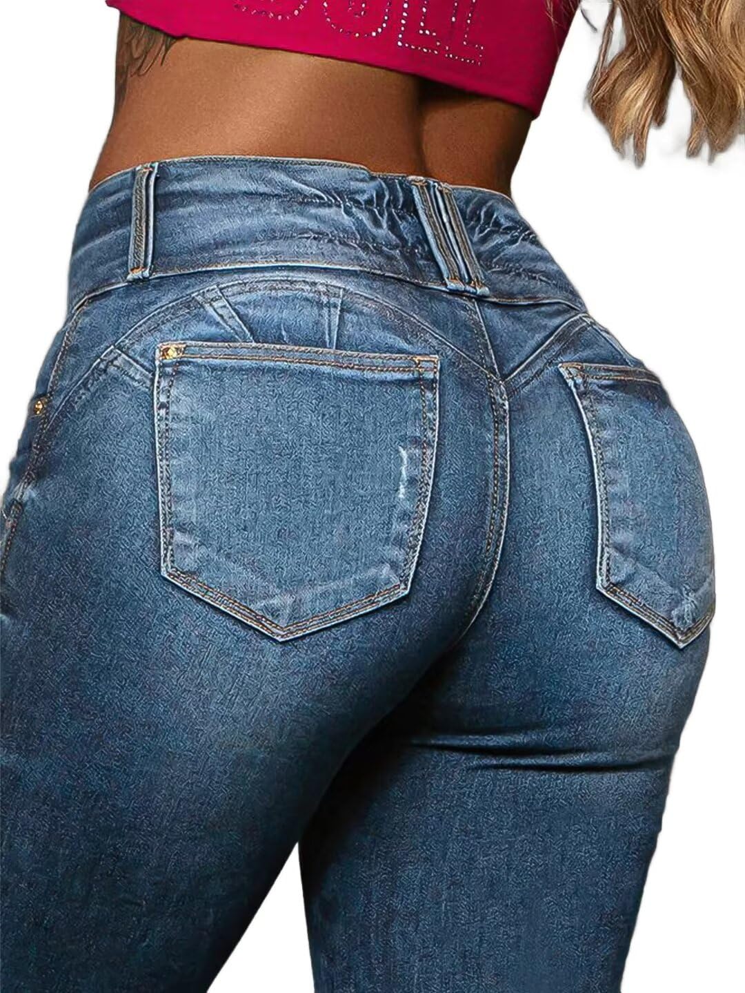 Foto 4 | Capri Jeans Flamingals, Elástico, Para Mujer, Para Levantamiento De Glúteos - Venta Internacional.