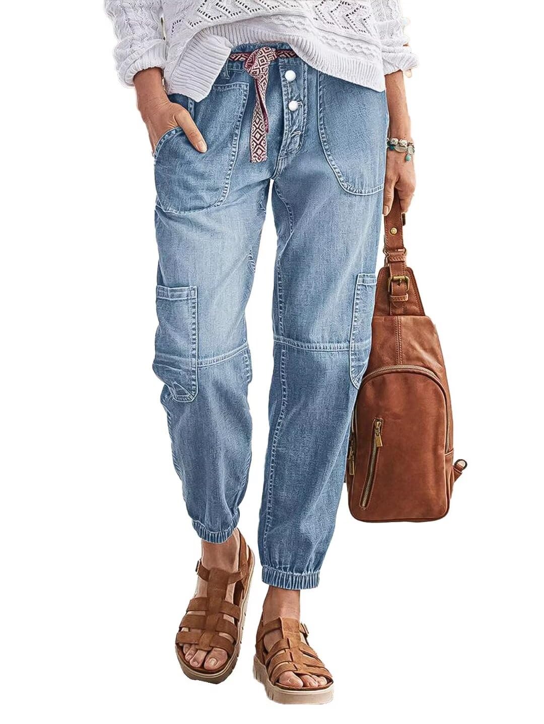 Foto 1 | Vaqueros Flamingals De Pierna Recta Con Botones Y Bragueta Para Mujer, Color Azul Claro - Venta Internacional.
