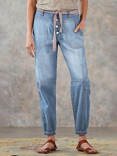 Foto 3 | Vaqueros Flamingals De Pierna Recta Con Botones Y Bragueta Para Mujer, Color Azul Claro - Venta Internacional.