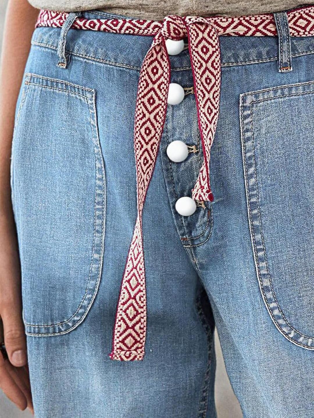 Foto 5 pulgar | Vaqueros Flamingals De Pierna Recta Con Botones Y Bragueta Para Mujer, Color Azul Claro - Venta Internacional.