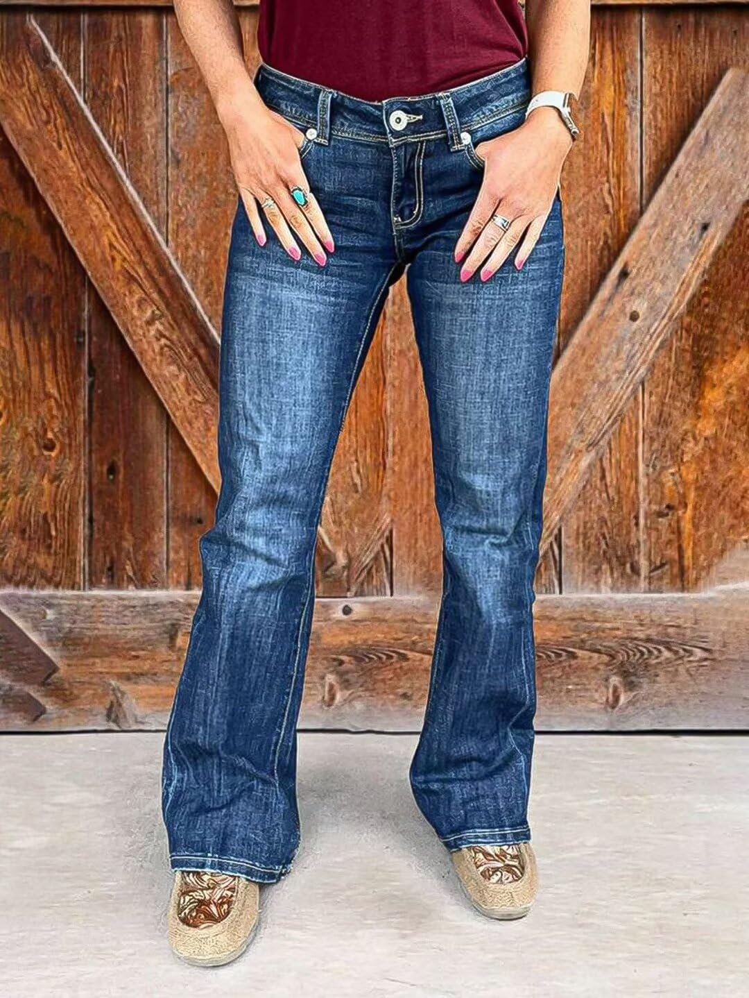 Foto 4 pulgar | Jeans Flamingals Bootcut Azul Marino Para Levantamiento De Glúteos Para Mujer - Venta Internacional.
