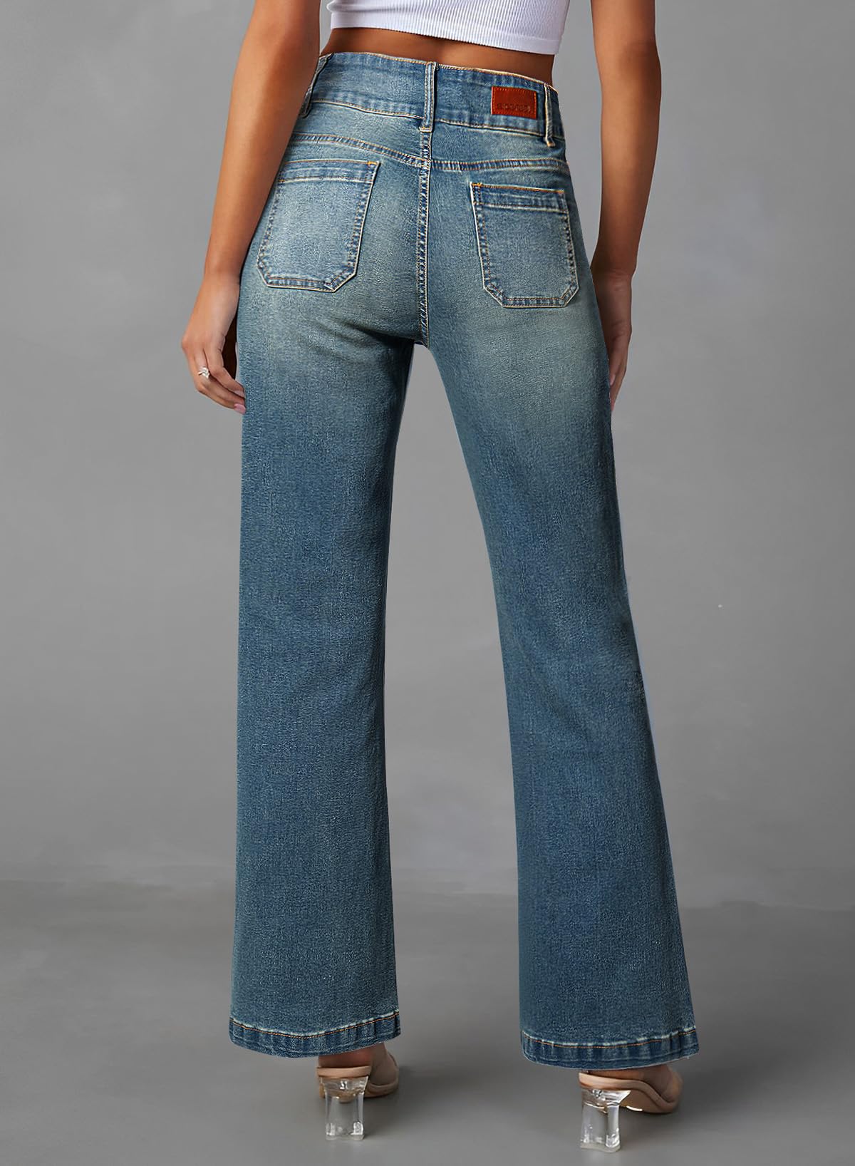 Foto 2 | Vaqueros Sidefeel Para Mujer, Cintura Alta, Elásticos, Pernera Ancha, Azules - Venta Internacional.