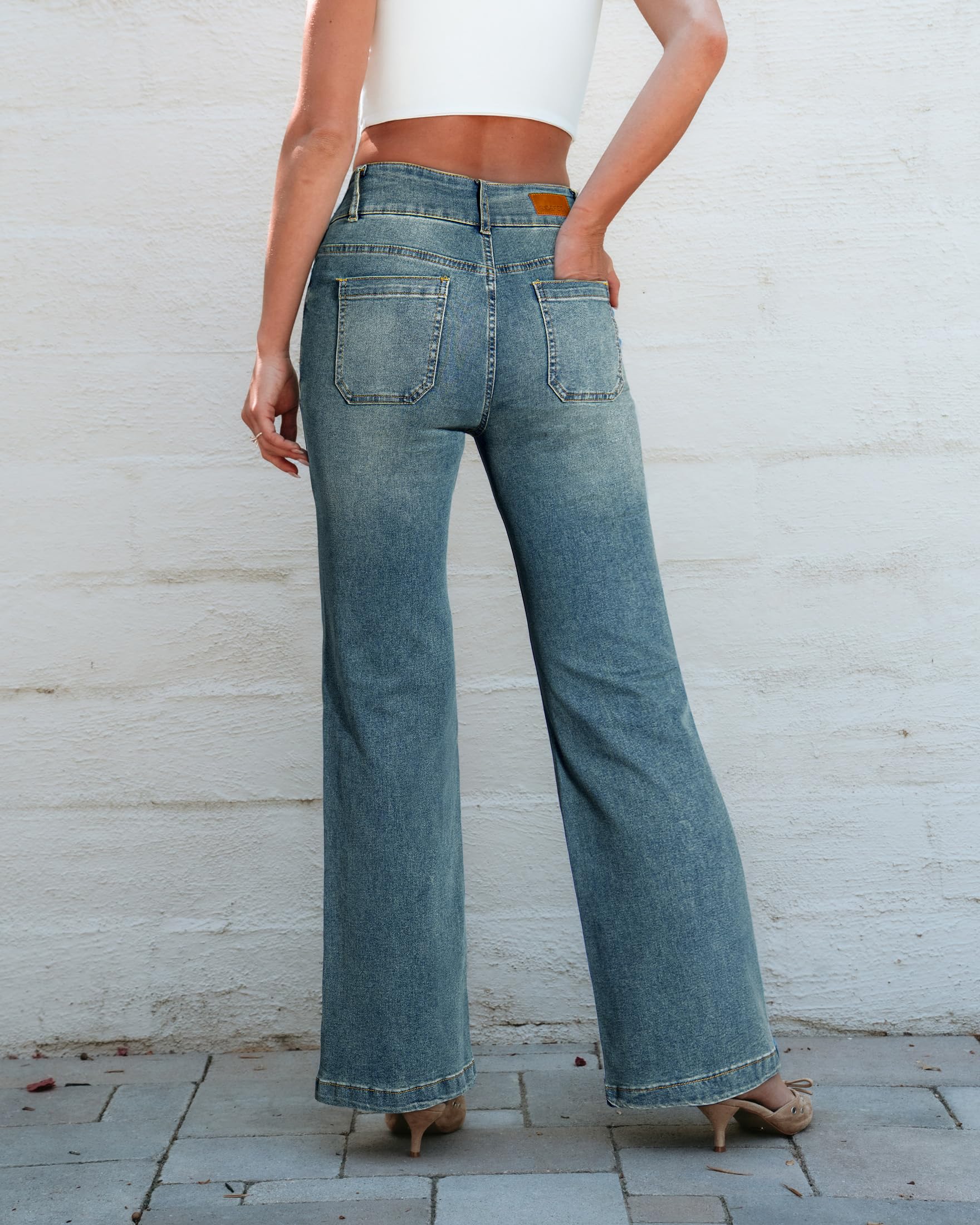 Foto 5 | Vaqueros Sidefeel Para Mujer, Cintura Alta, Elásticos, Pernera Ancha, Azules - Venta Internacional.