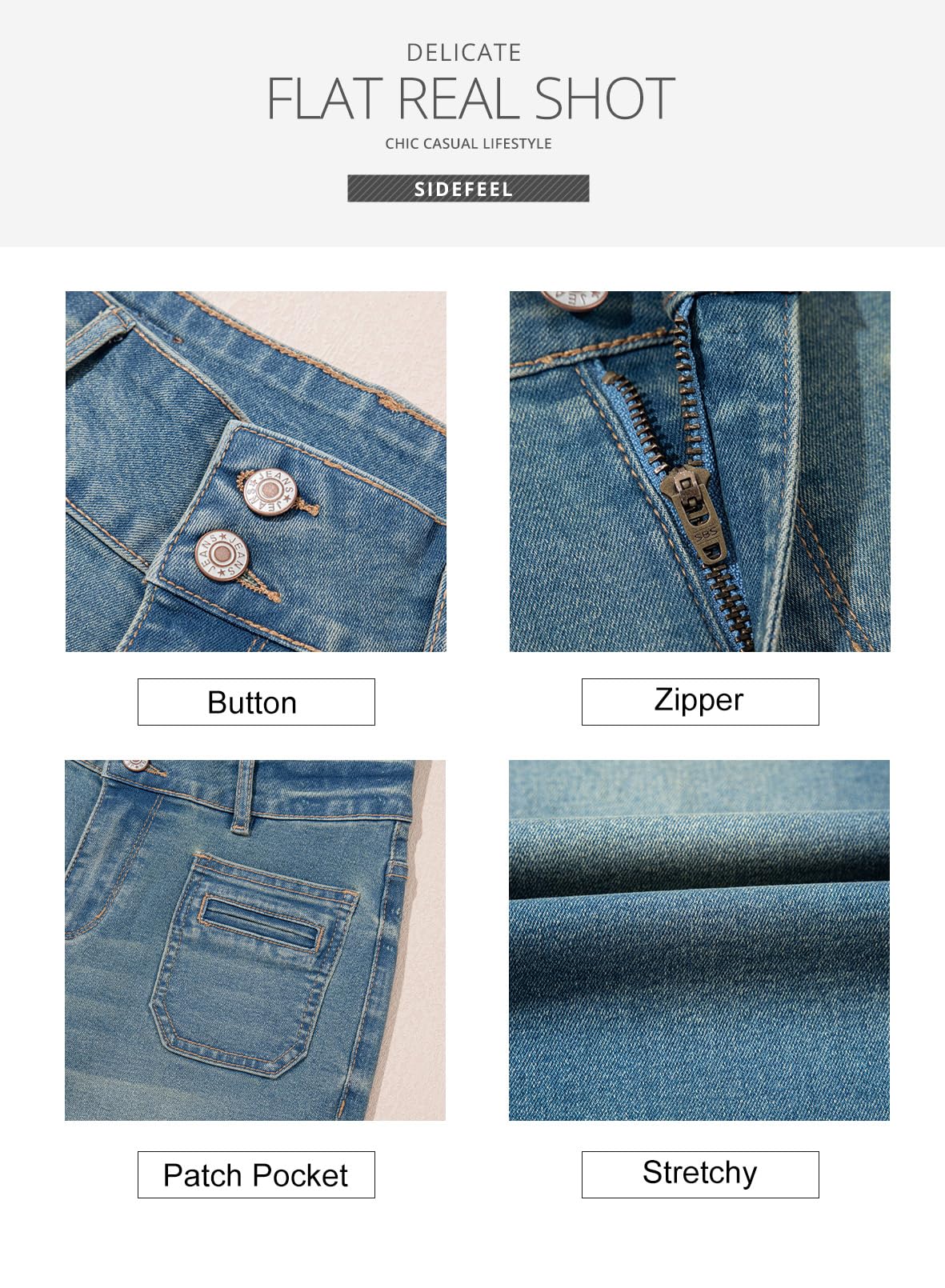 Foto 6 | Vaqueros Sidefeel Para Mujer, Cintura Alta, Elásticos, Pernera Ancha, Azules - Venta Internacional.