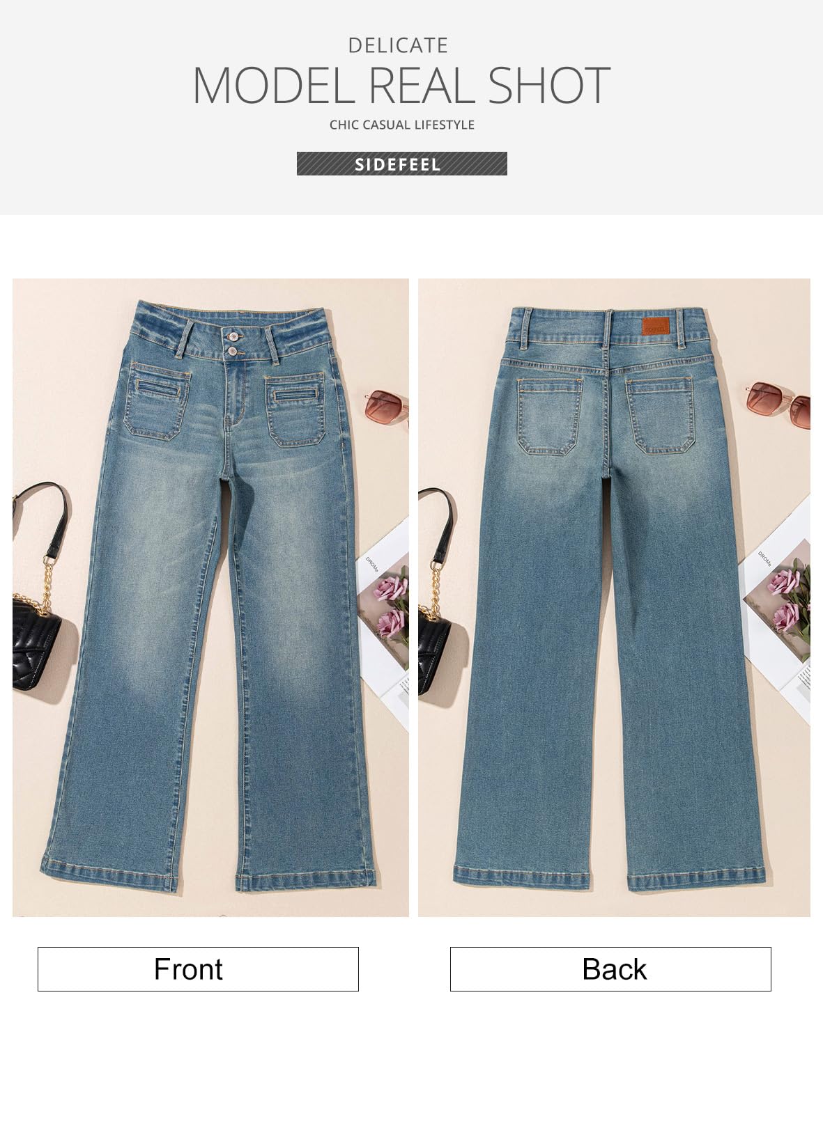 Foto 7 | Vaqueros Sidefeel Para Mujer, Cintura Alta, Elásticos, Pernera Ancha, Azules - Venta Internacional.