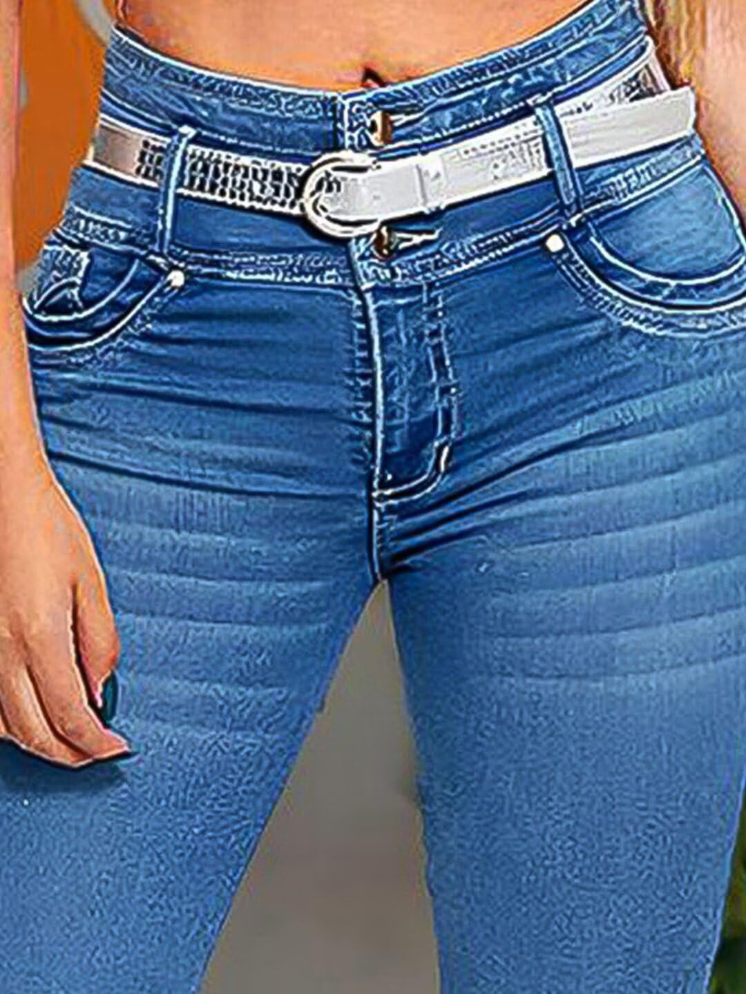 Foto 4 | Bermudas Capri Jeans Con Estampado De Flamencos, Elásticos, Para Mujer, Color Azul, Talla 2xl - Venta Internacional.